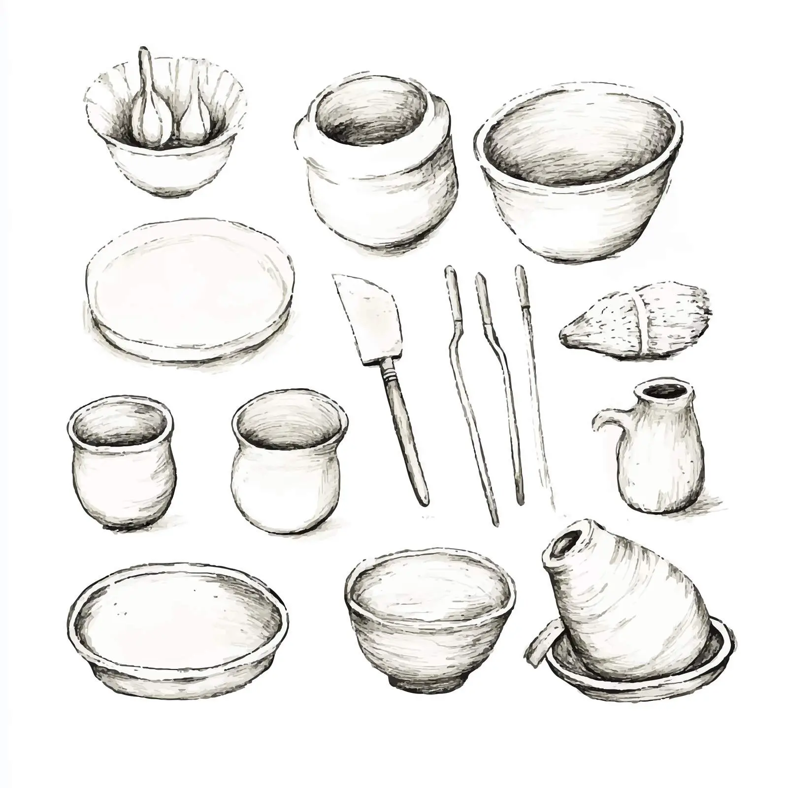 Hand-Drawn Clay Pottery Cutting Sketch — free download from Dotvec