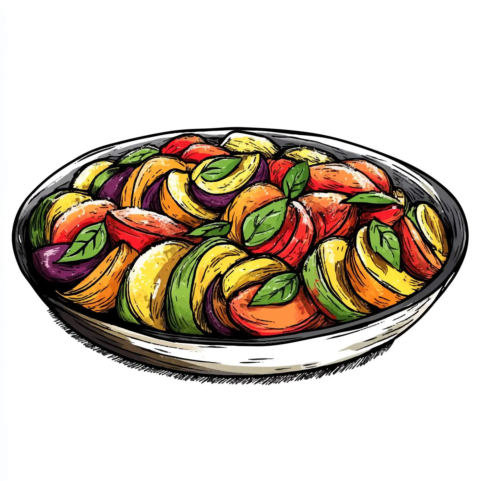 Hand-Drawn Ratatouille Vegetable Casserole Sketch — free download from Dotvec