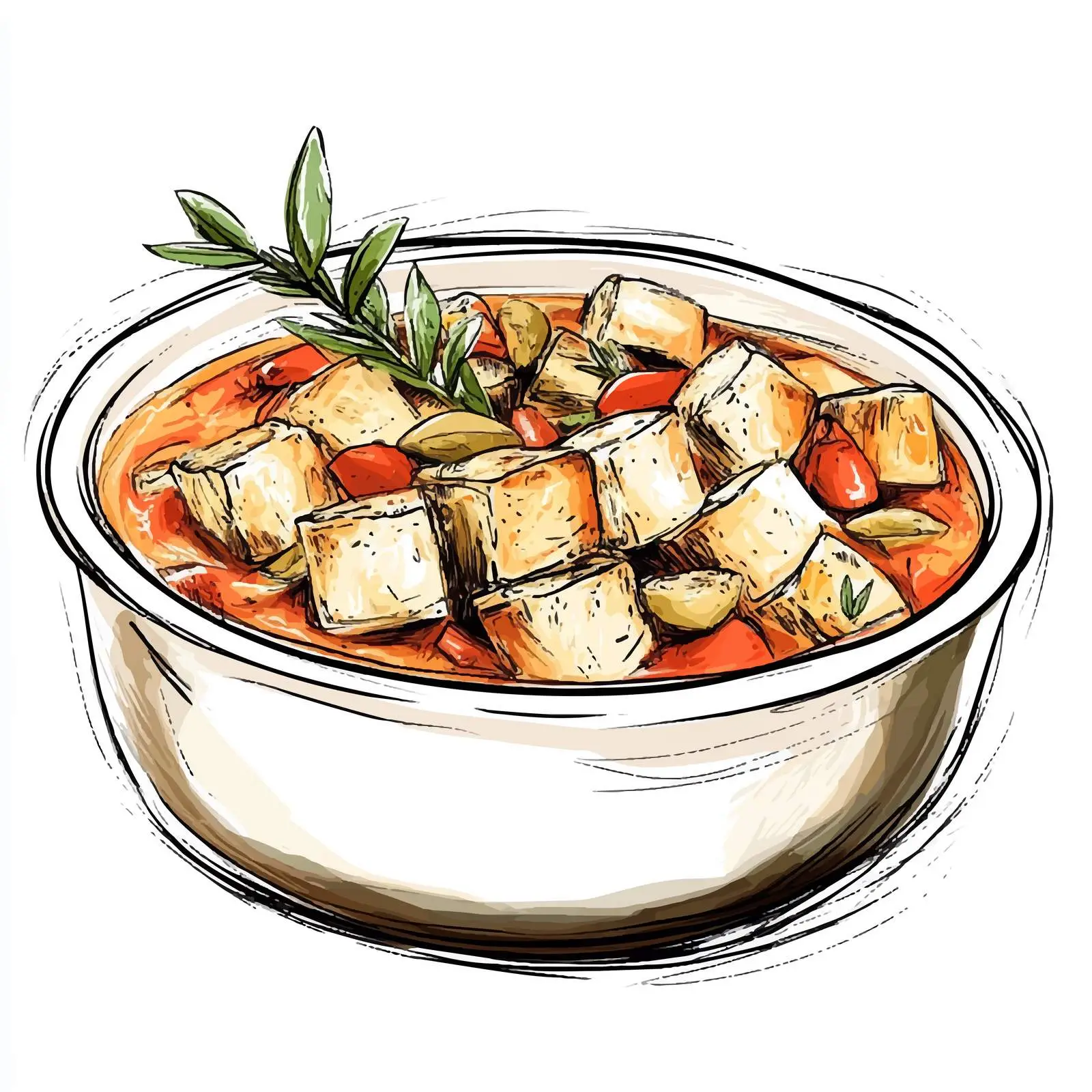 Hand-Drawn Ribollita Sketch on White Background – free vegetable stew image from Dotvec