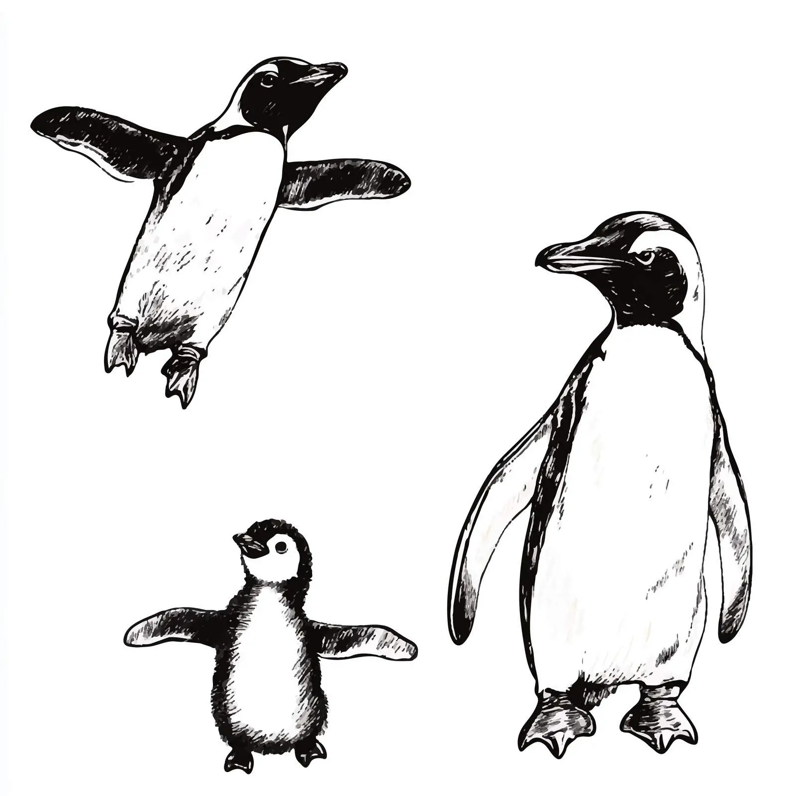 Hand-drawn Penguins Illustration on White Background — free download from Dotvec