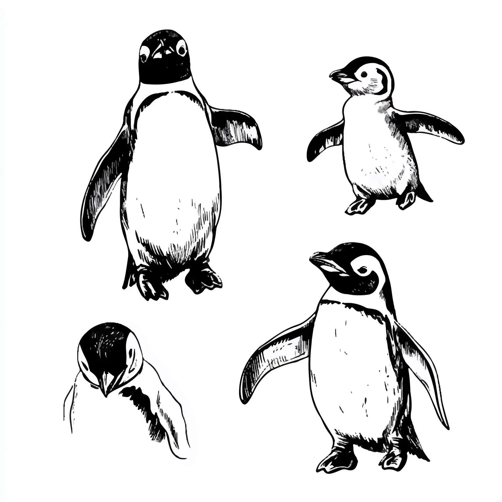 Hand-Drawn Penguins Collection on White Background — free download from Dotvec