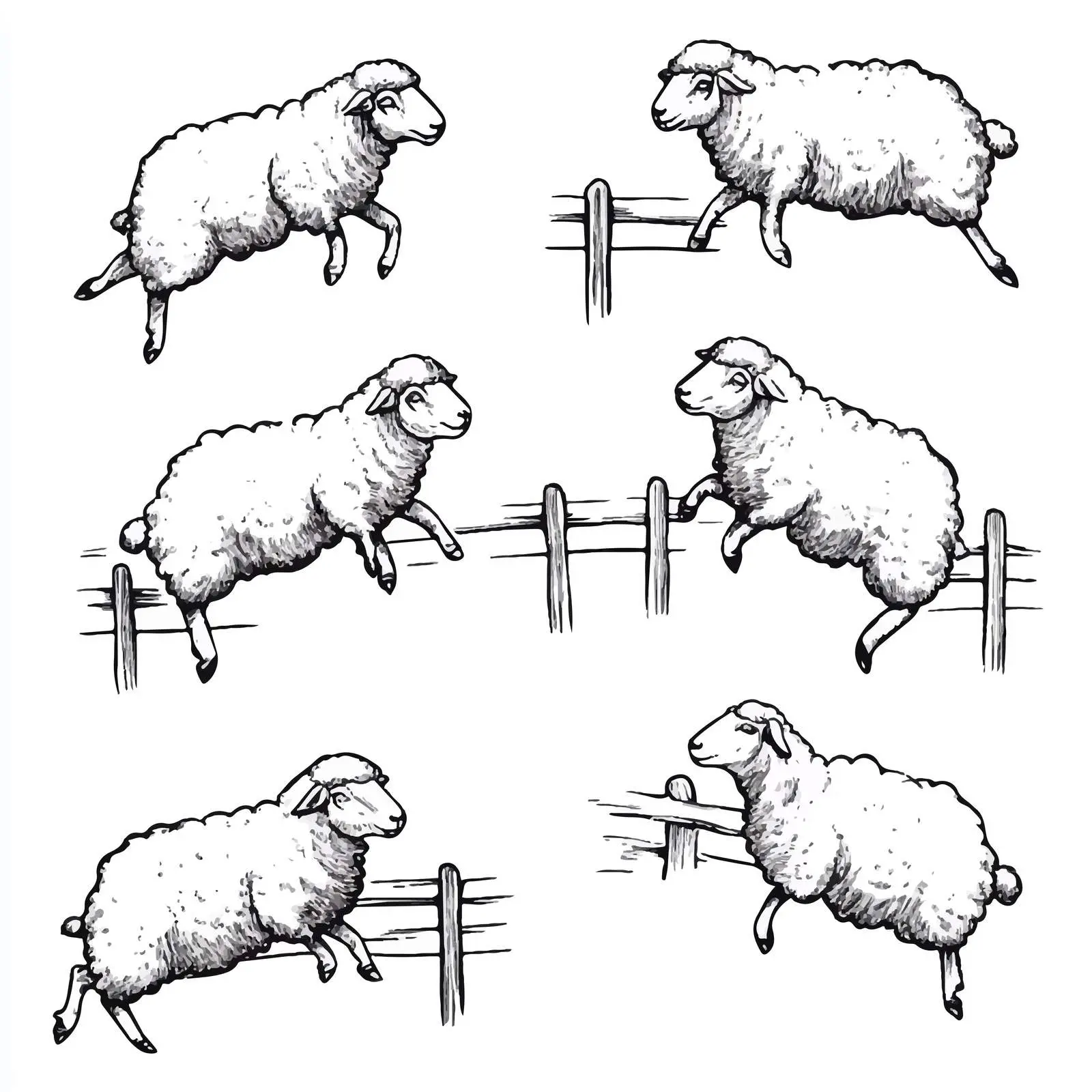 Sheep Jumping Over Fence Hand-Drawn Vector — free download from Dotvec