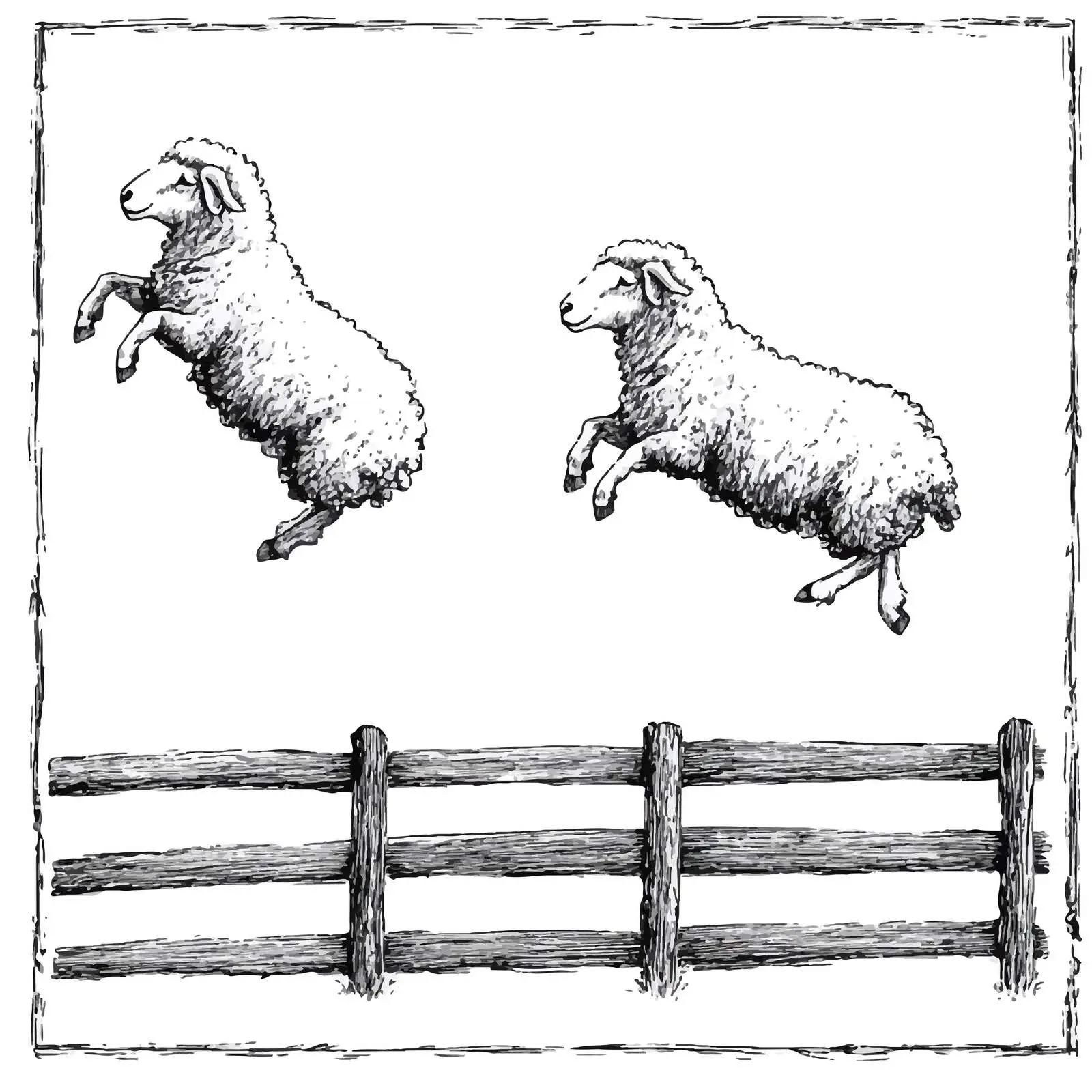 Sheep Jumping Over Fence Hand-Drawn Sketch — free download from Dotvec