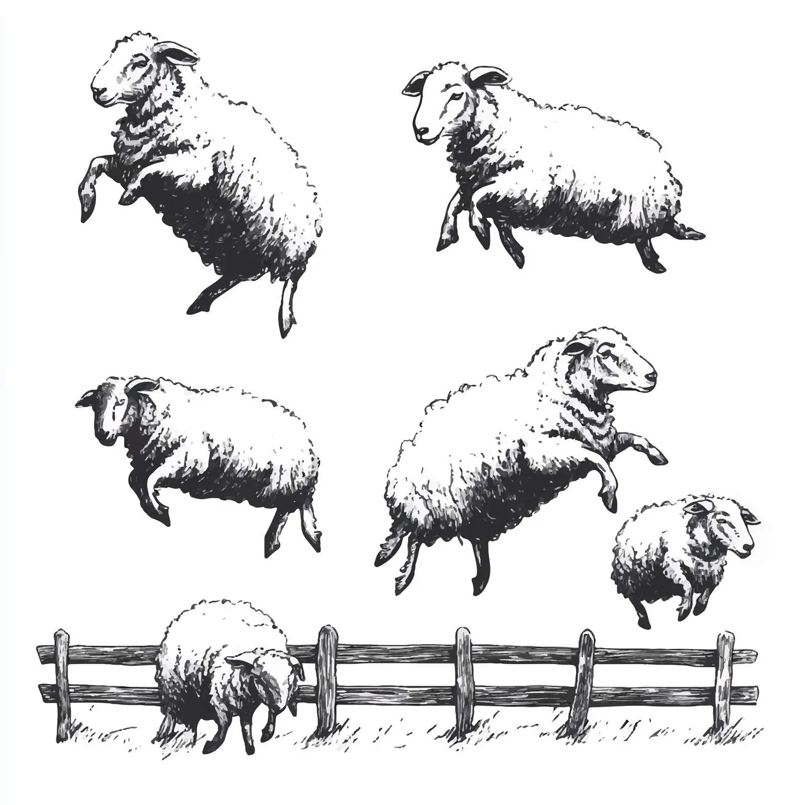 Hand-Drawn Sheep Jumping Over Fence Illustration — free download from Dotvec
