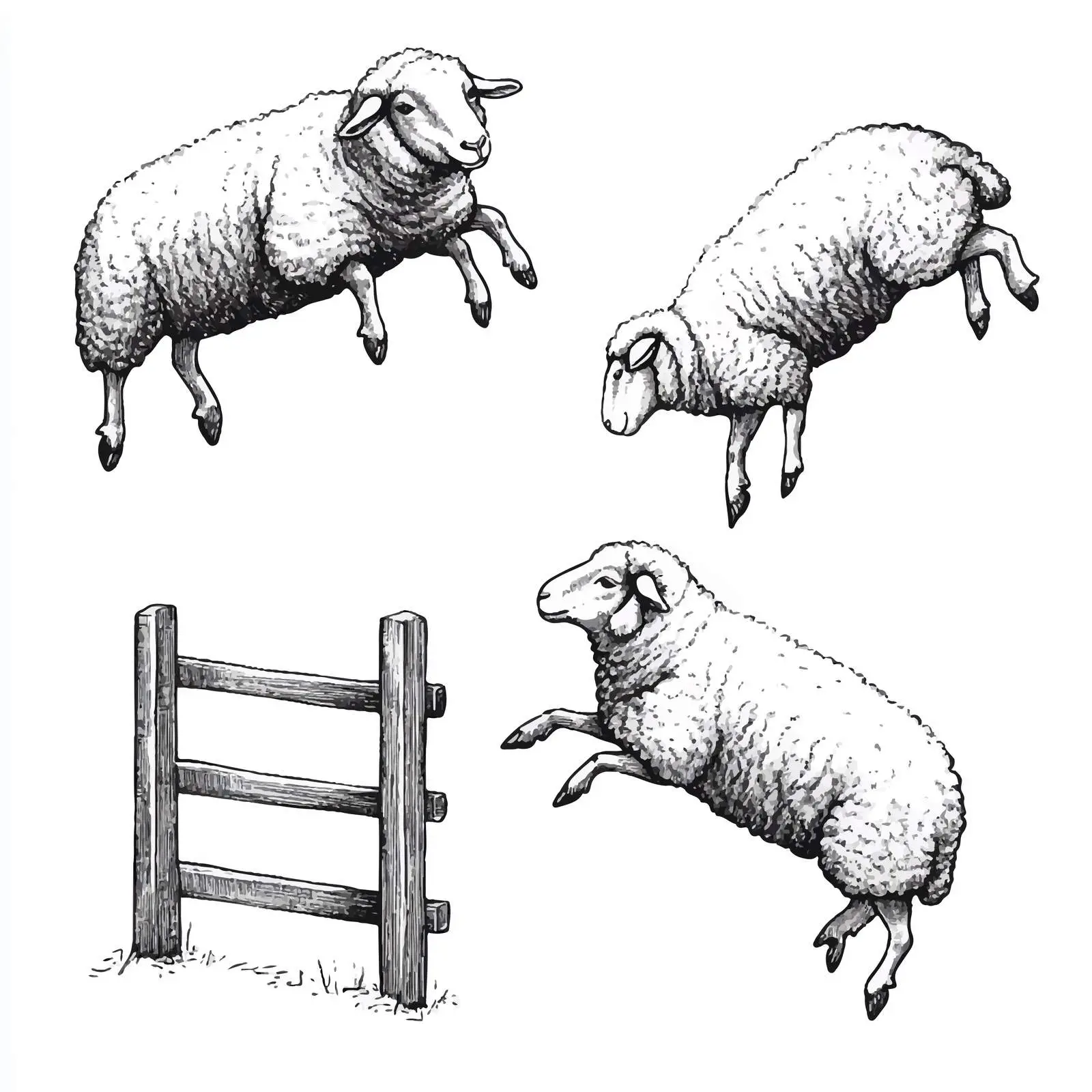 Sheep Jumping Over Fence Hand-Drawn Vector — free download from Dotvec