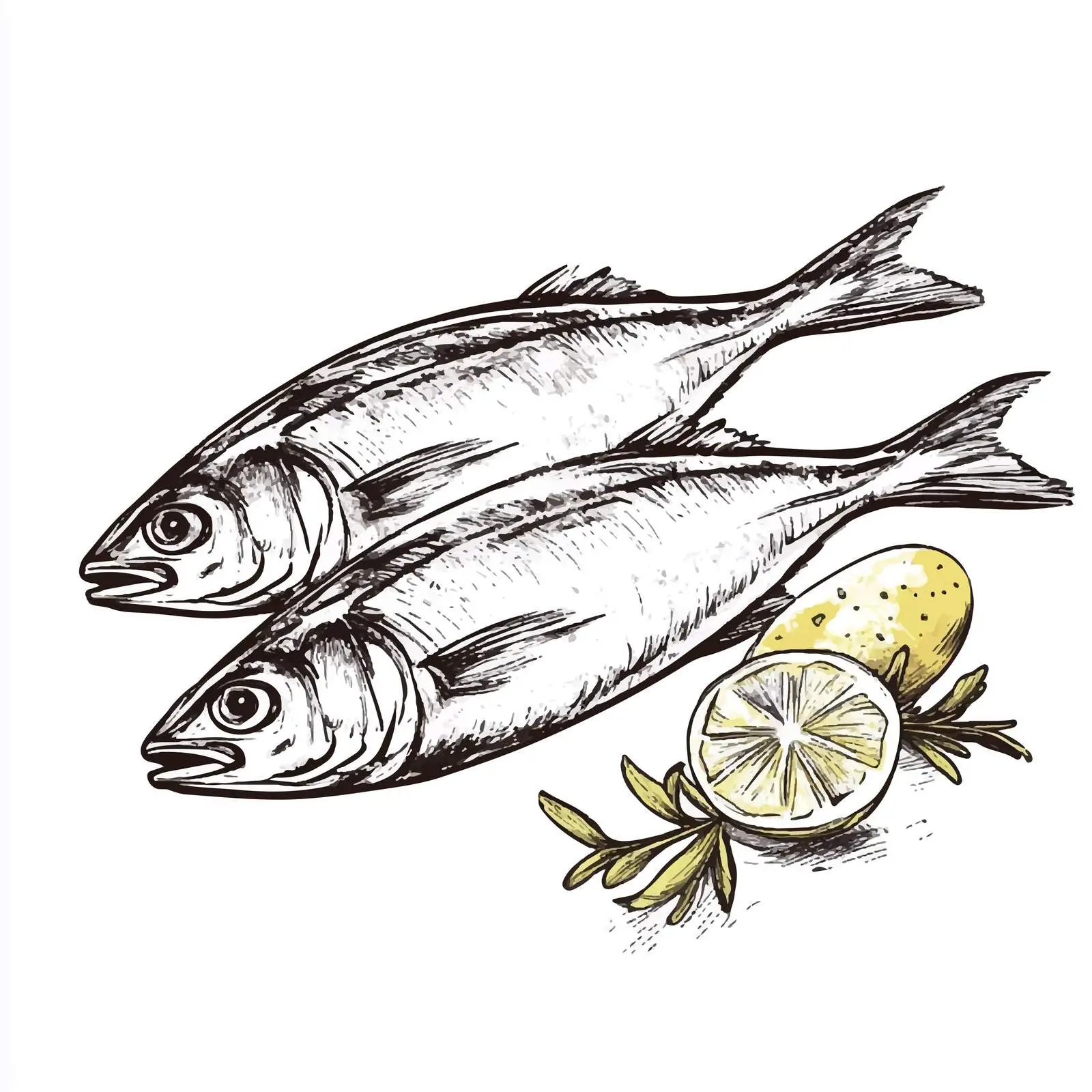 Hand-Drawn Smoked Herring and Potato Sketch – free herring image from Dotvec
