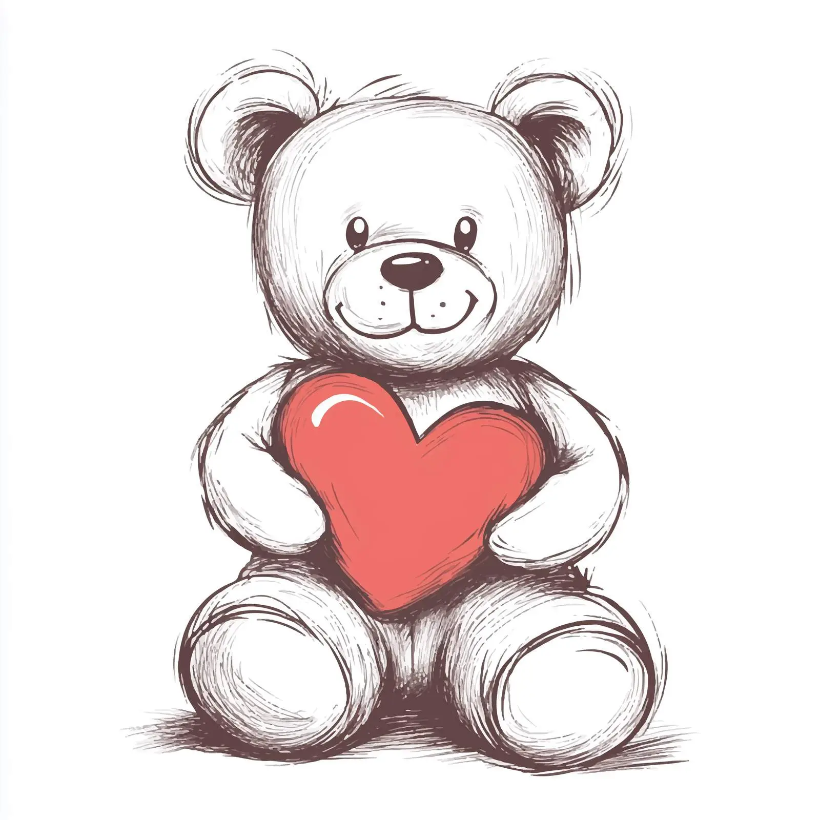 Hand-Drawn Teddy Bear Sketch with Heart — free download from Dotvec