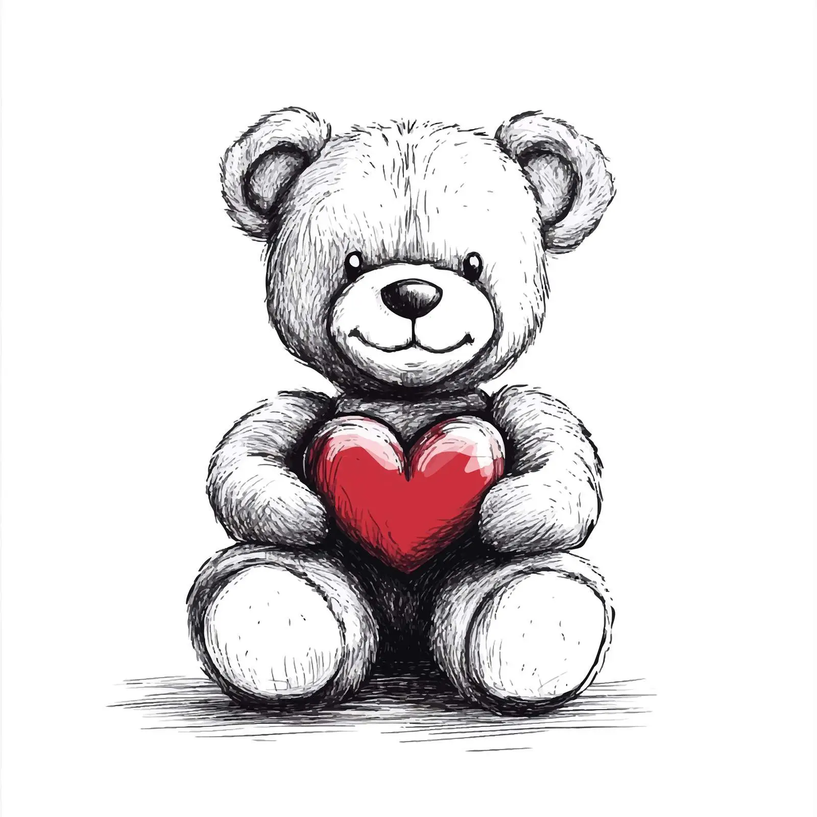 Hand-Drawn Teddy Bear Sketch with Heart — free download from Dotvec