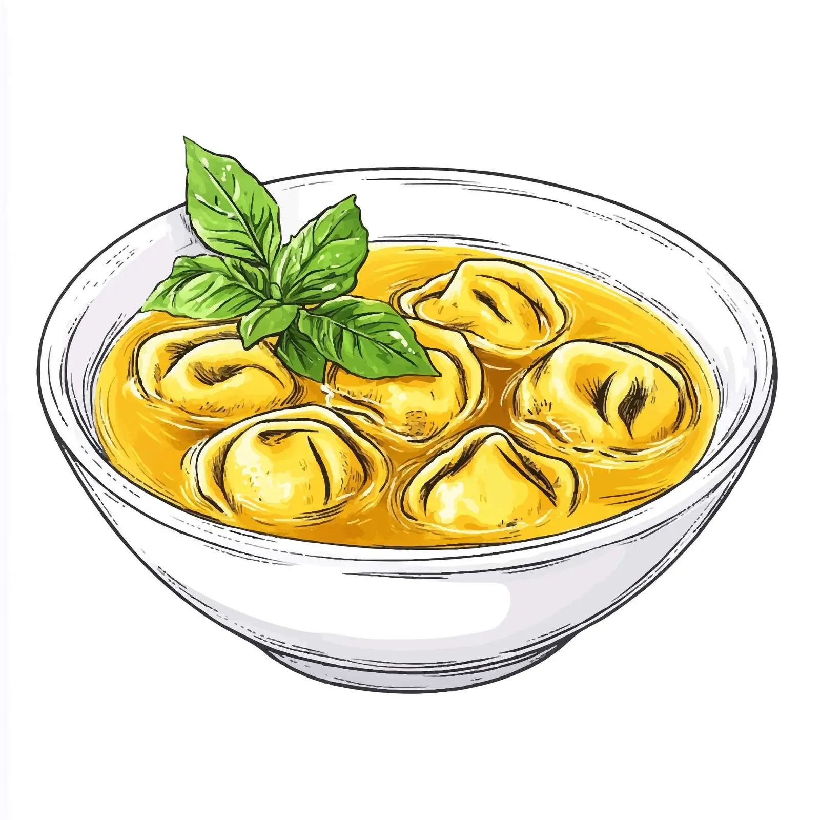 Hand-Drawn Tortellini in Broth Sketch — free download from Dotvec