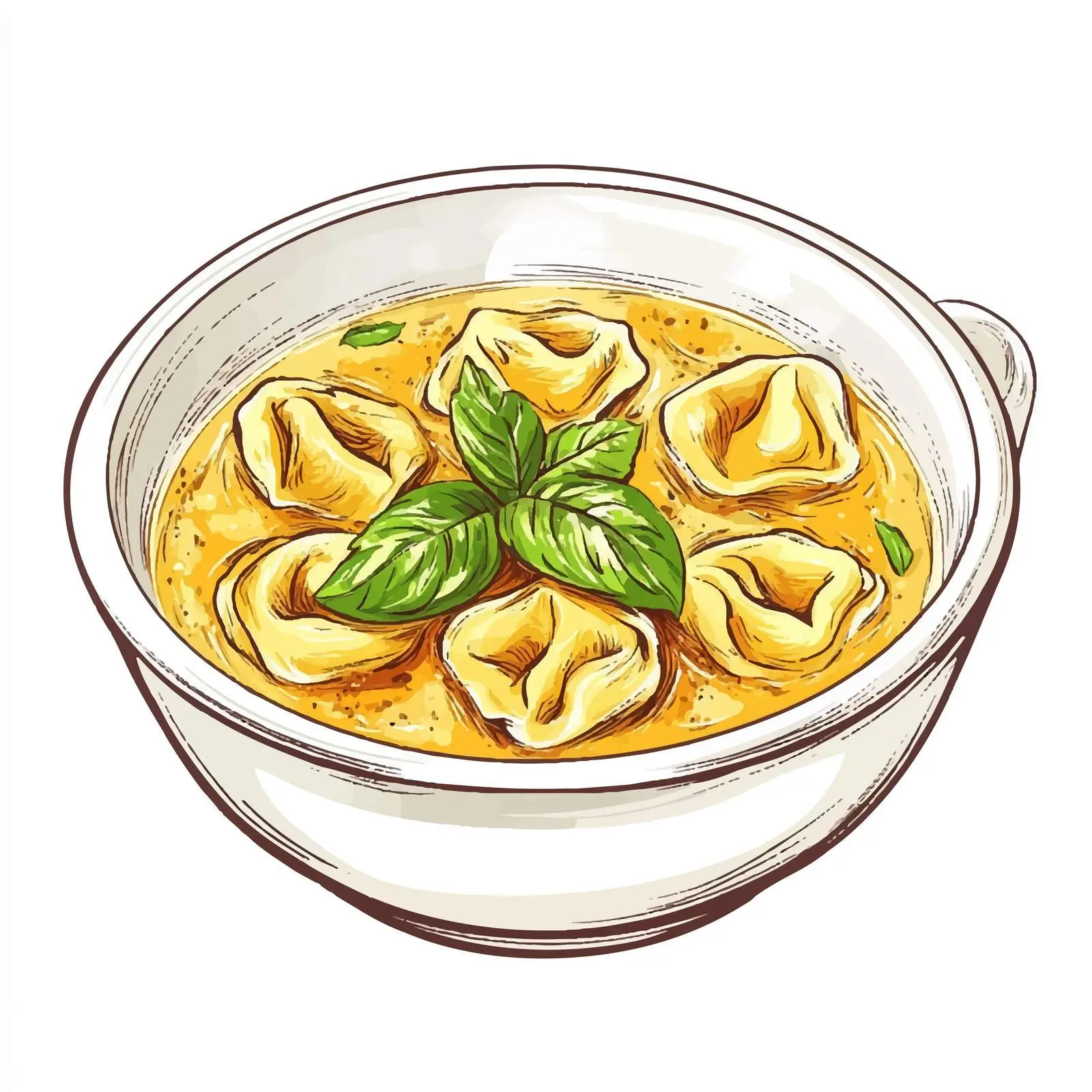 Hand-Drawn Tortellini in Broth Illustration — free download from Dotvec