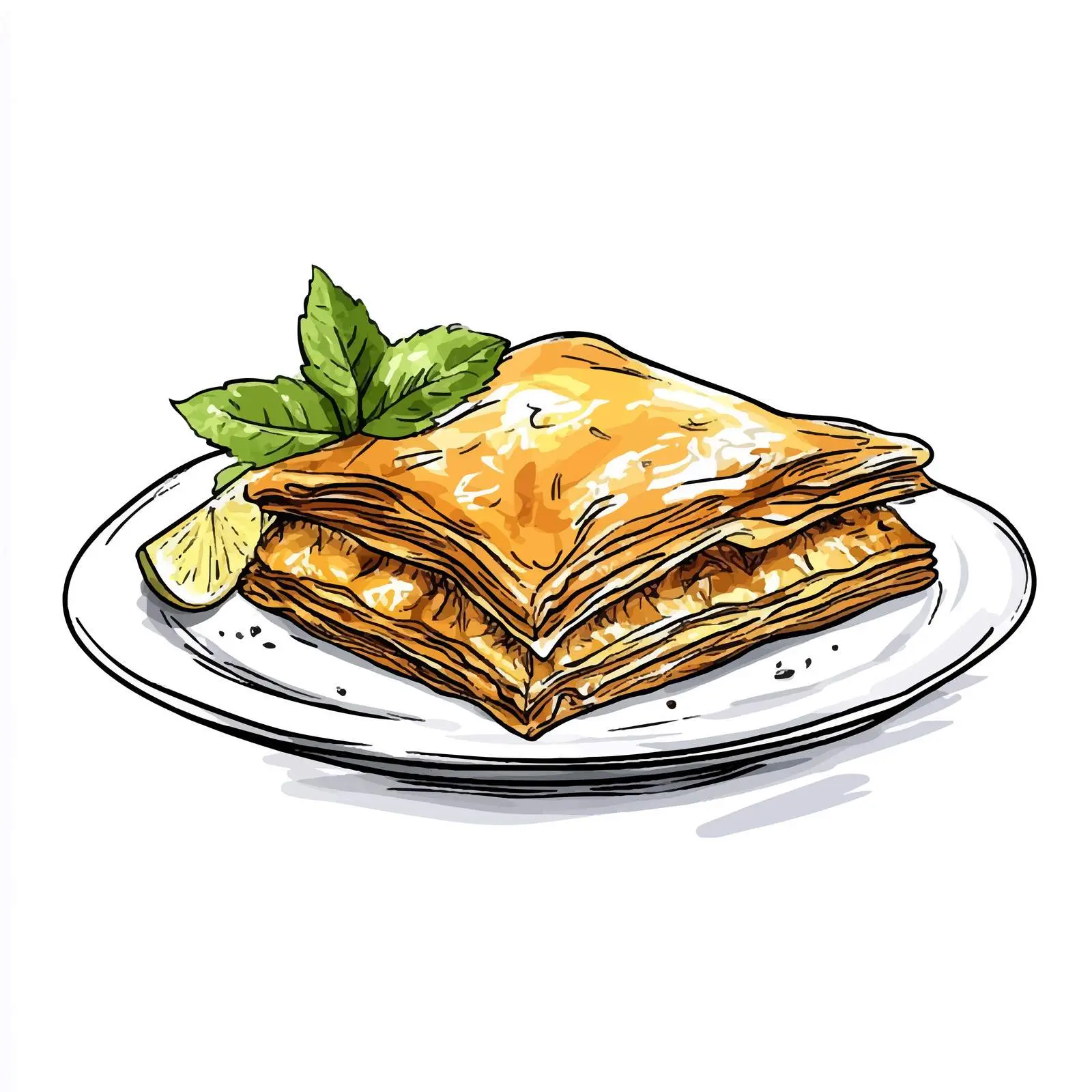 Traditional Greek Baklava Hand-Drawn Sketch — free download from Dotvec