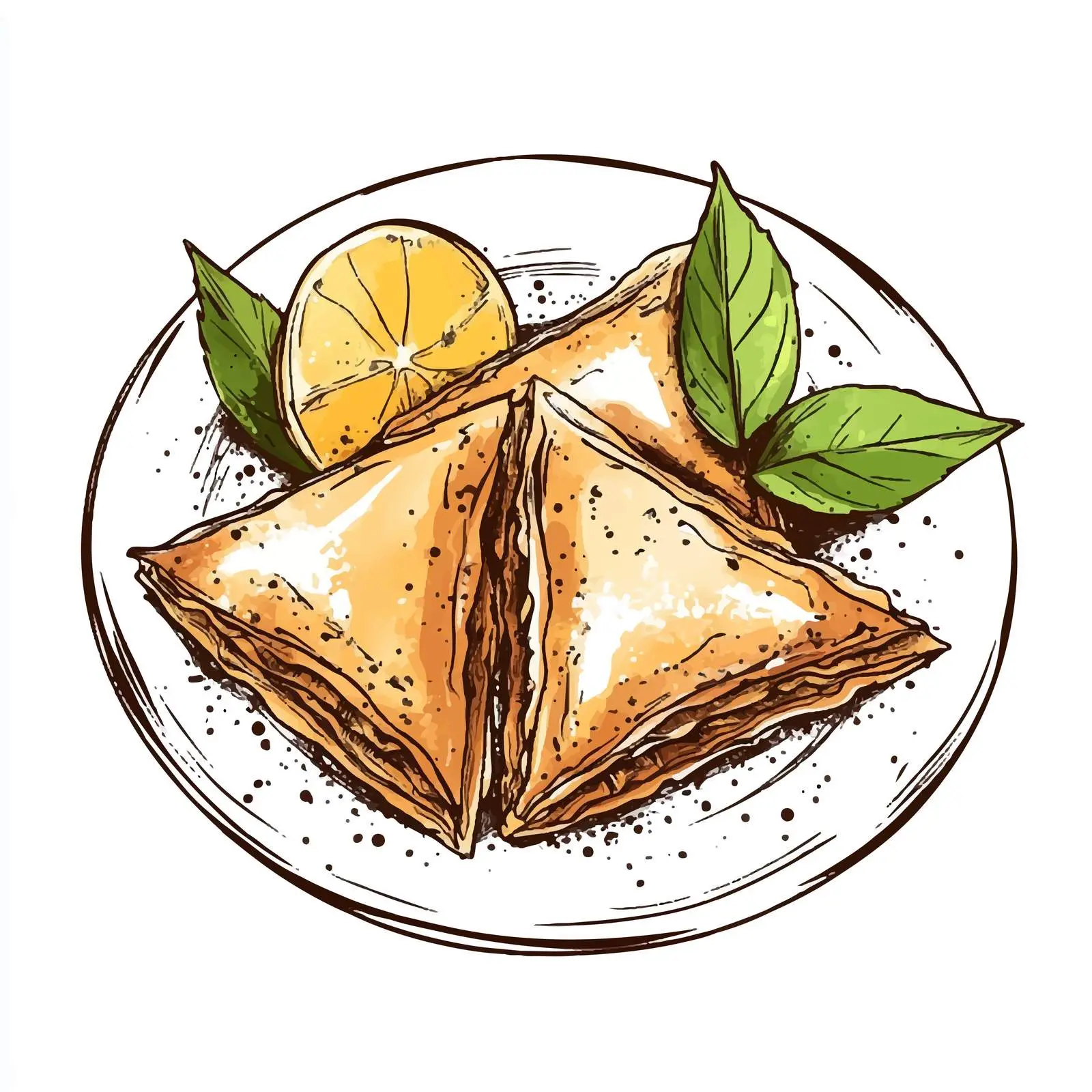 Hand-Drawn Traditional Greek Baklava Sketch — free download from Dotvec
