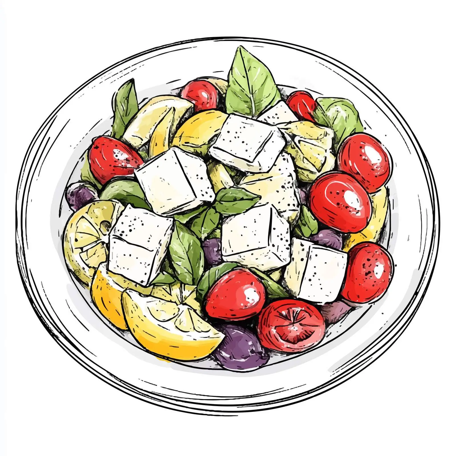 Hand-Drawn Greek Salad Horiatiki Illustration — free download from Dotvec