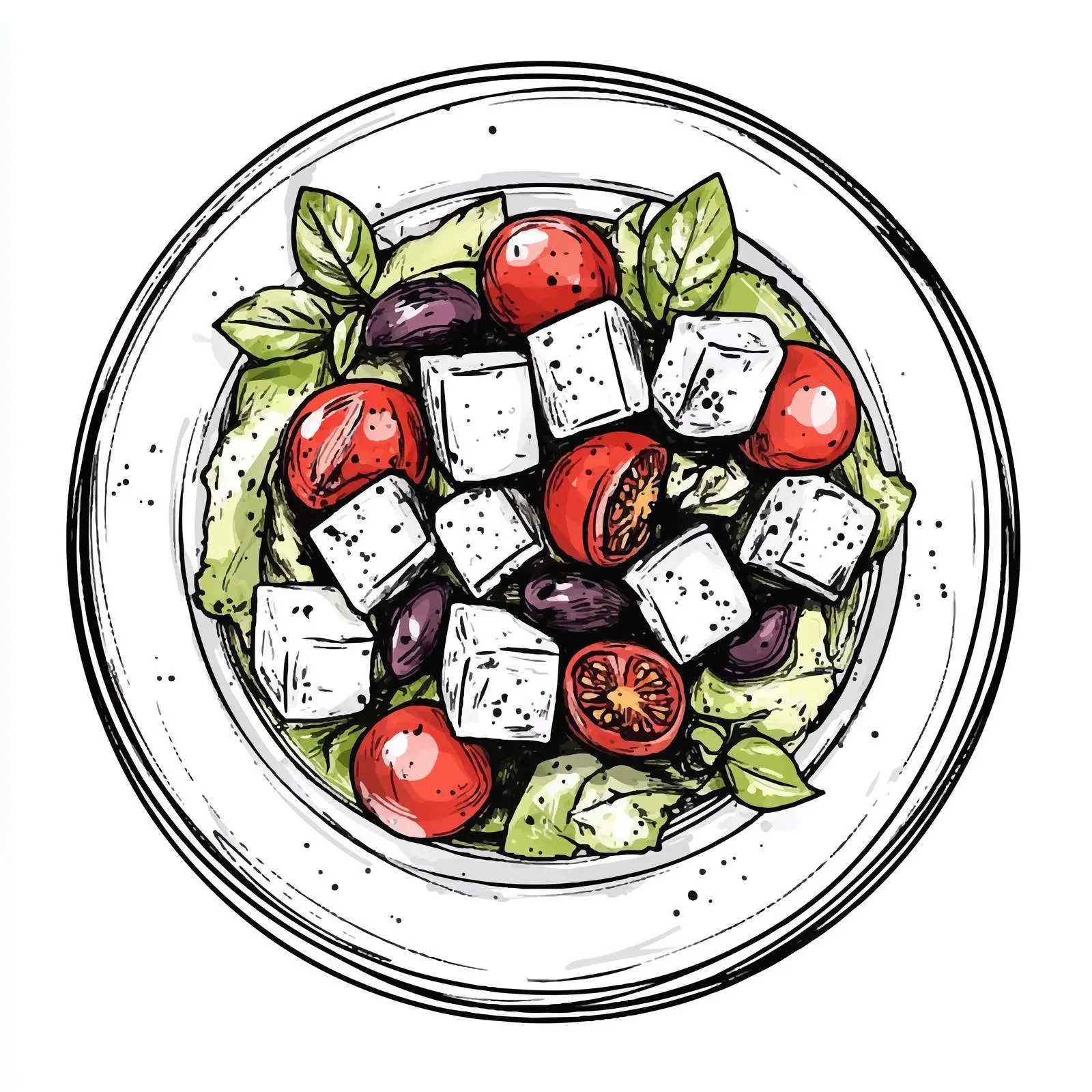 Hand-Drawn Traditional Greek Horiatiki Salad Sketch – free onions image from Dotvec