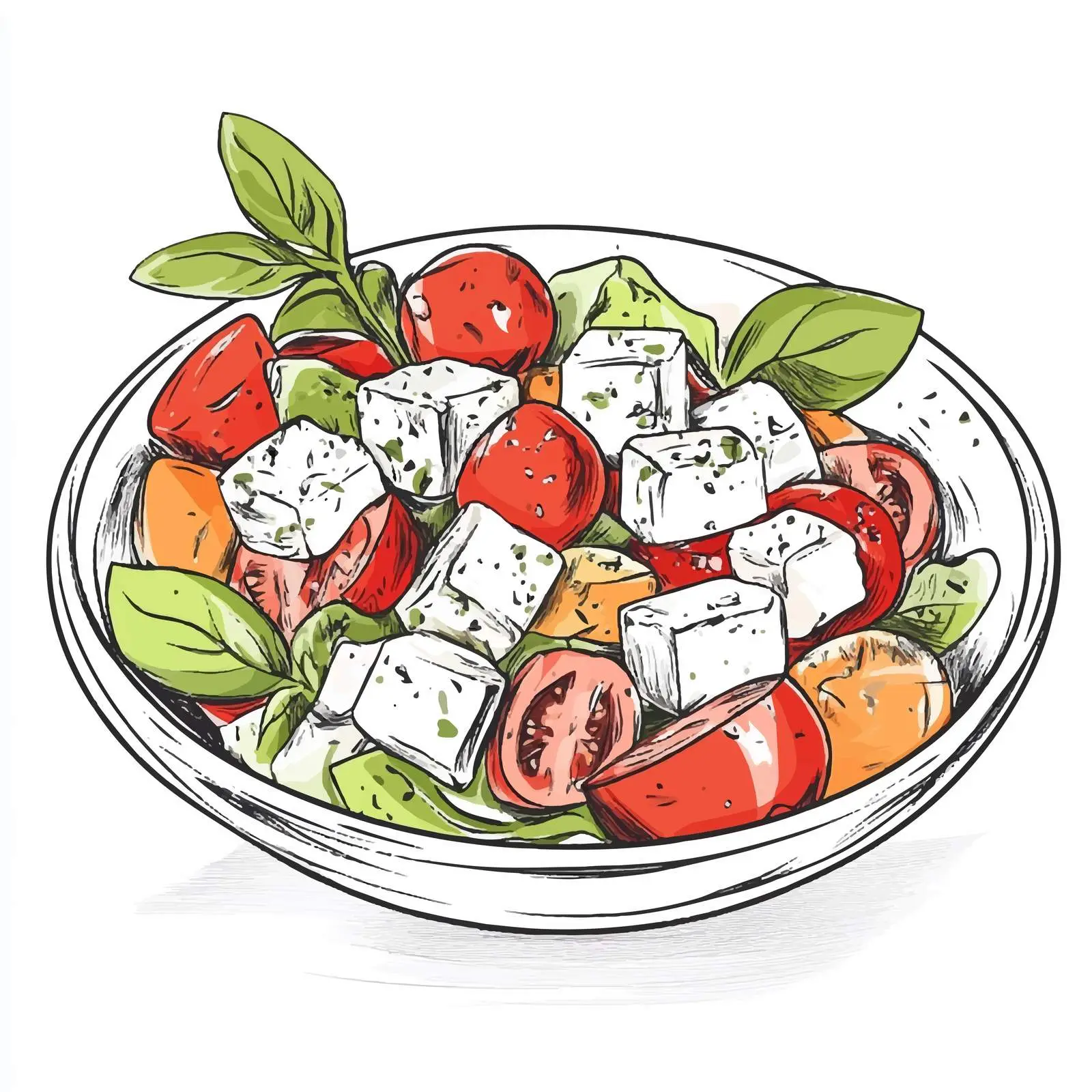 Hand-Drawn Traditional Greek Horiatiki Salad Sketch – free sketch illustration image from Dotvec