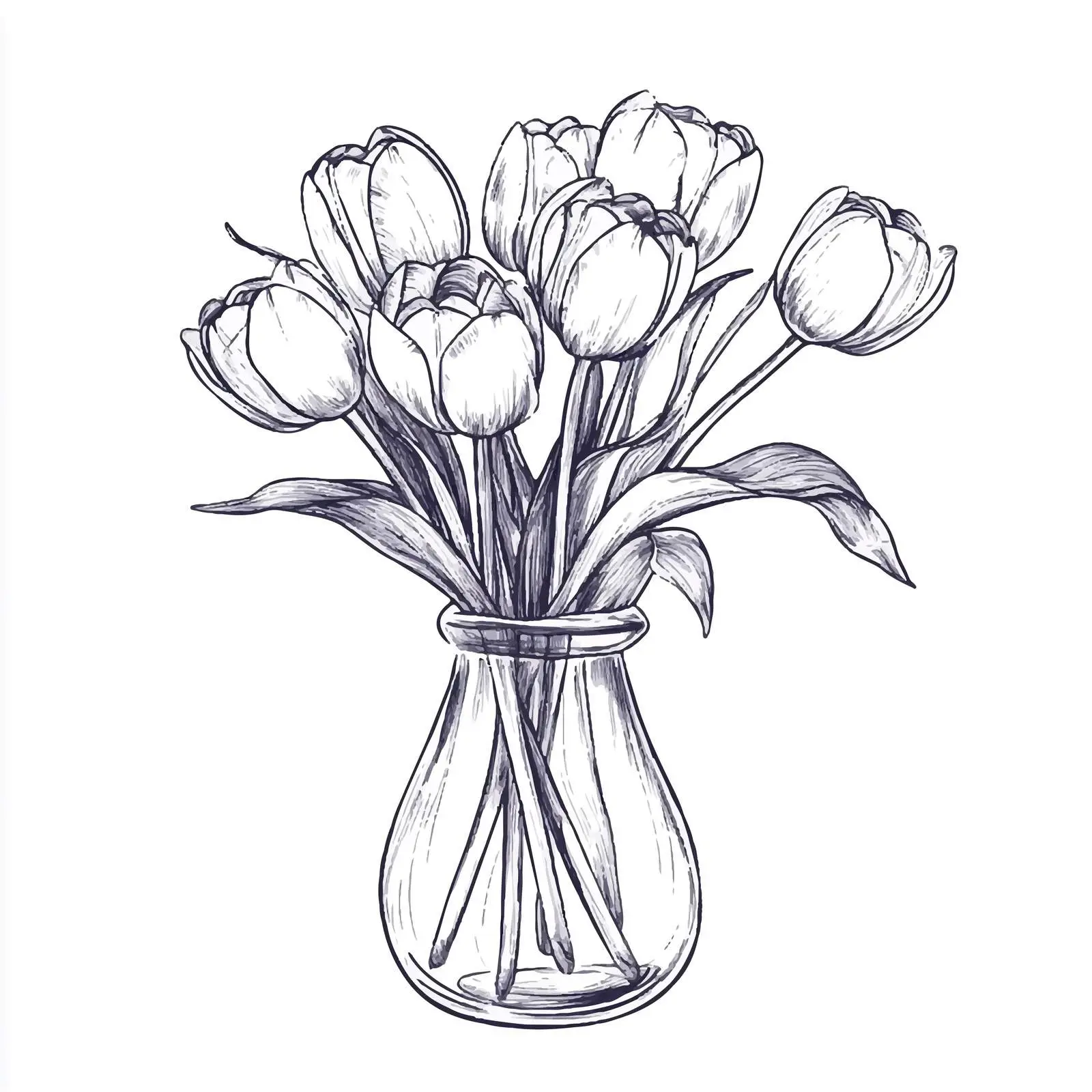 Hand-Drawn Tulip Bouquet in Glass Vase — free download from Dotvec