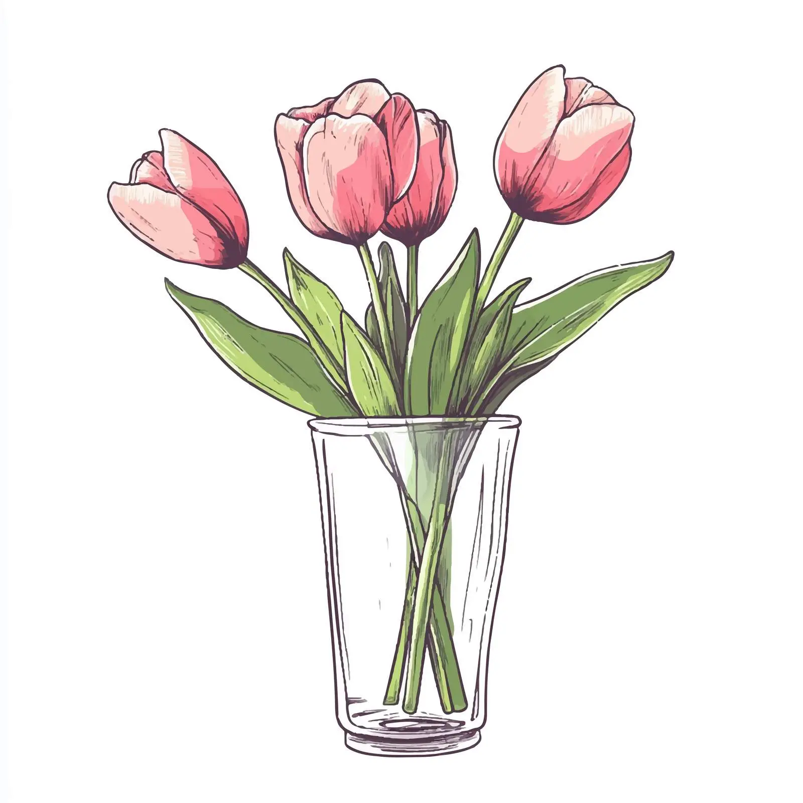 Hand-Drawn Tulip Bouquet in Glass Vase — free download from Dotvec