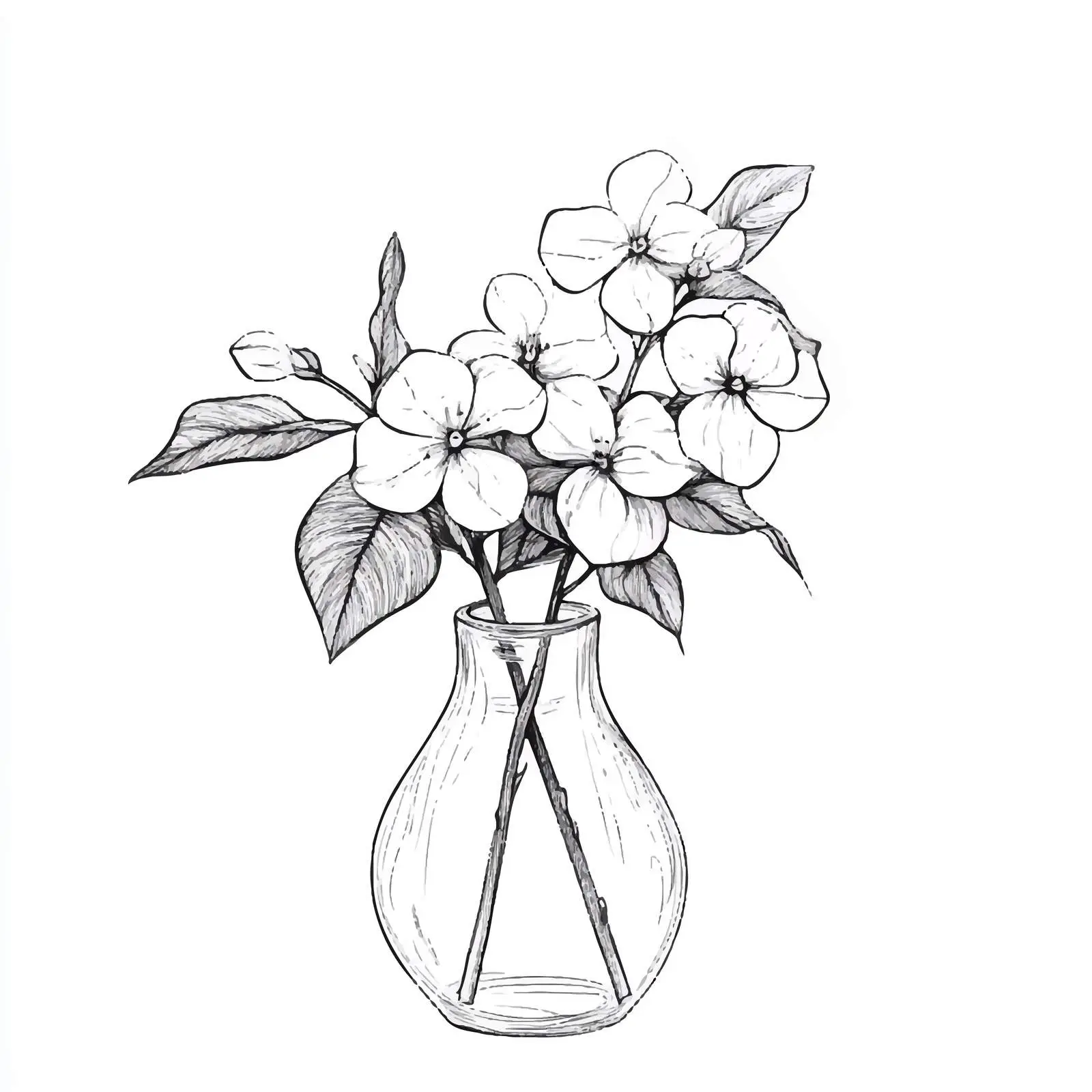 Hand-Drawn Vase with Jasmine Flowers Sketch — free download from Dotvec
