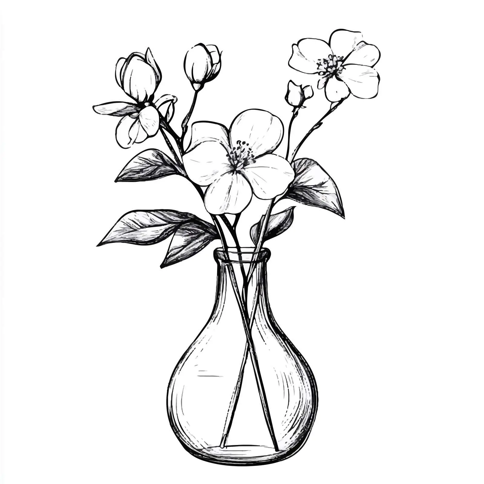 Hand-Drawn Jasmine Flowers in Elegant Vase — free download from Dotvec