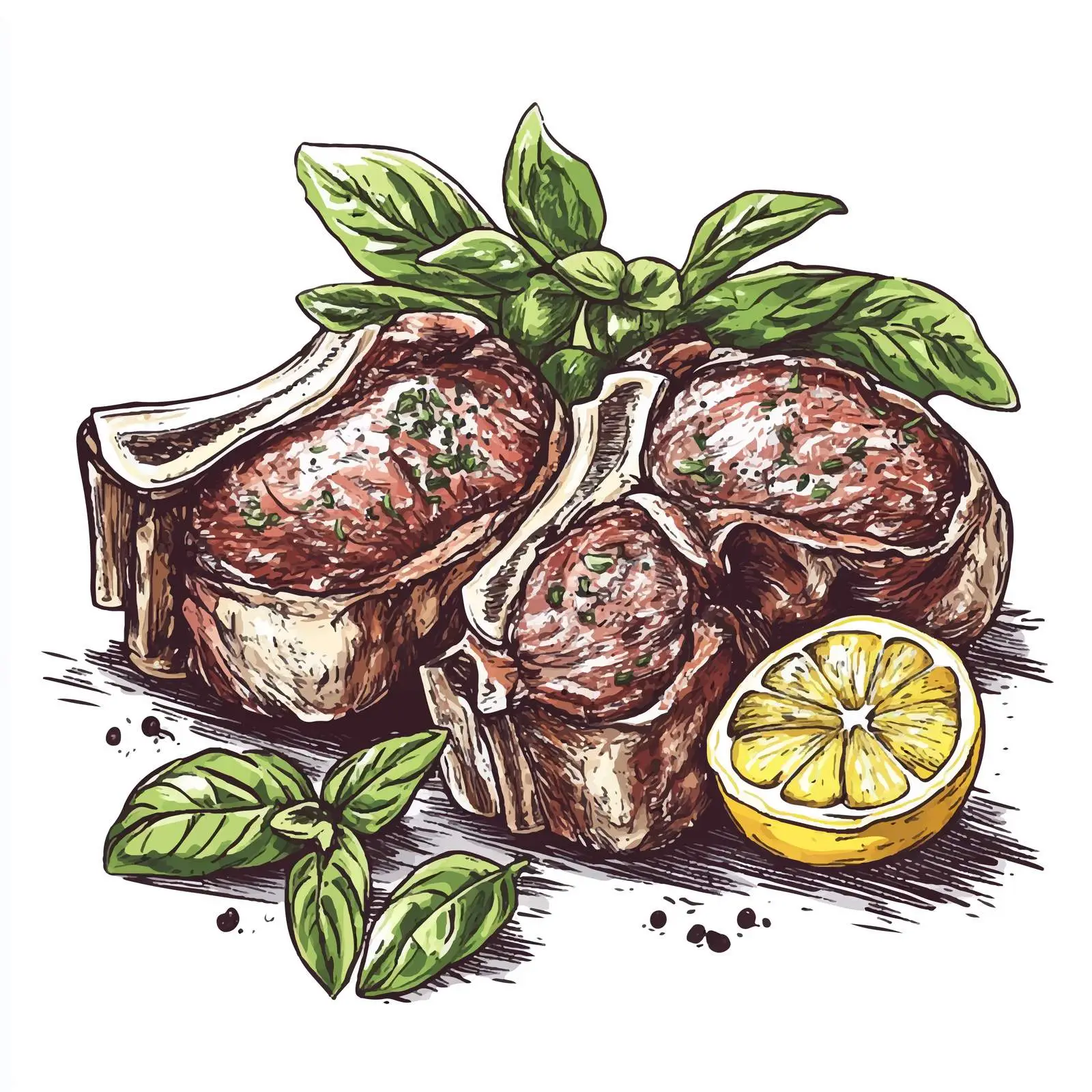 Hand-Drawn Veal Chops Milanese with Lemon & Herbs — free download from Dotvec