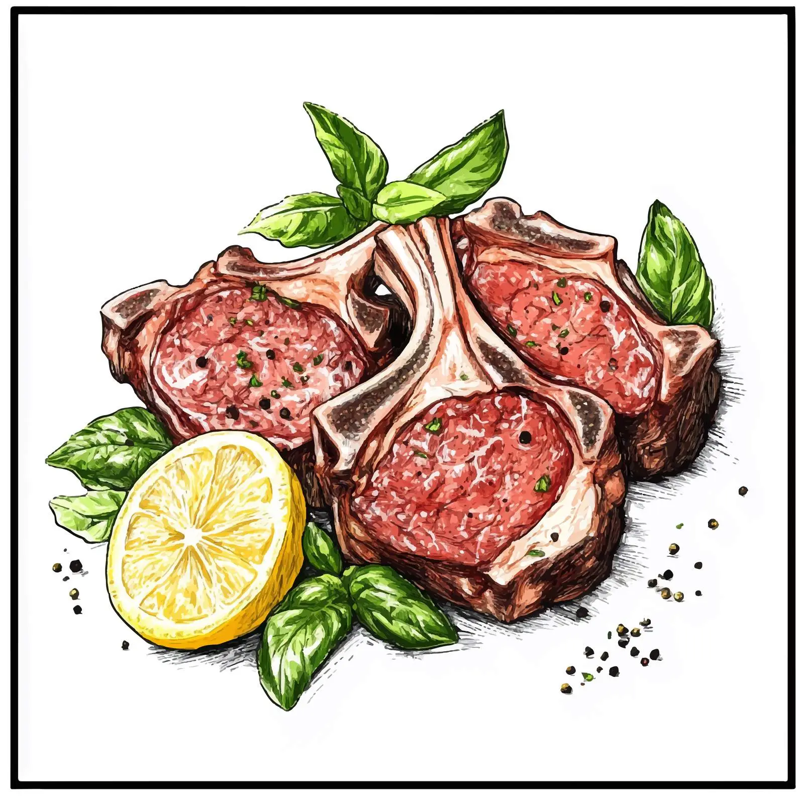 Hand-Drawn Veal Chops Milanese with Lemon — free download from Dotvec