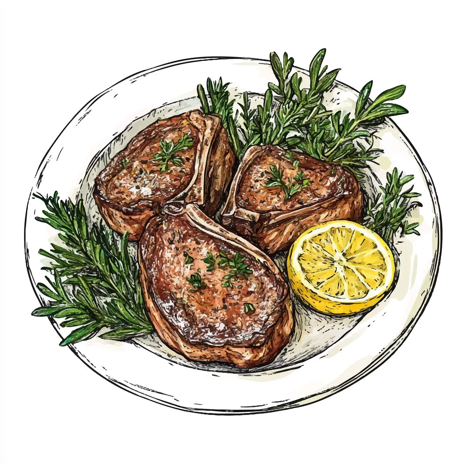 Hand-Drawn Veal Chops Milanese with Lemon Herbs — free download from Dotvec