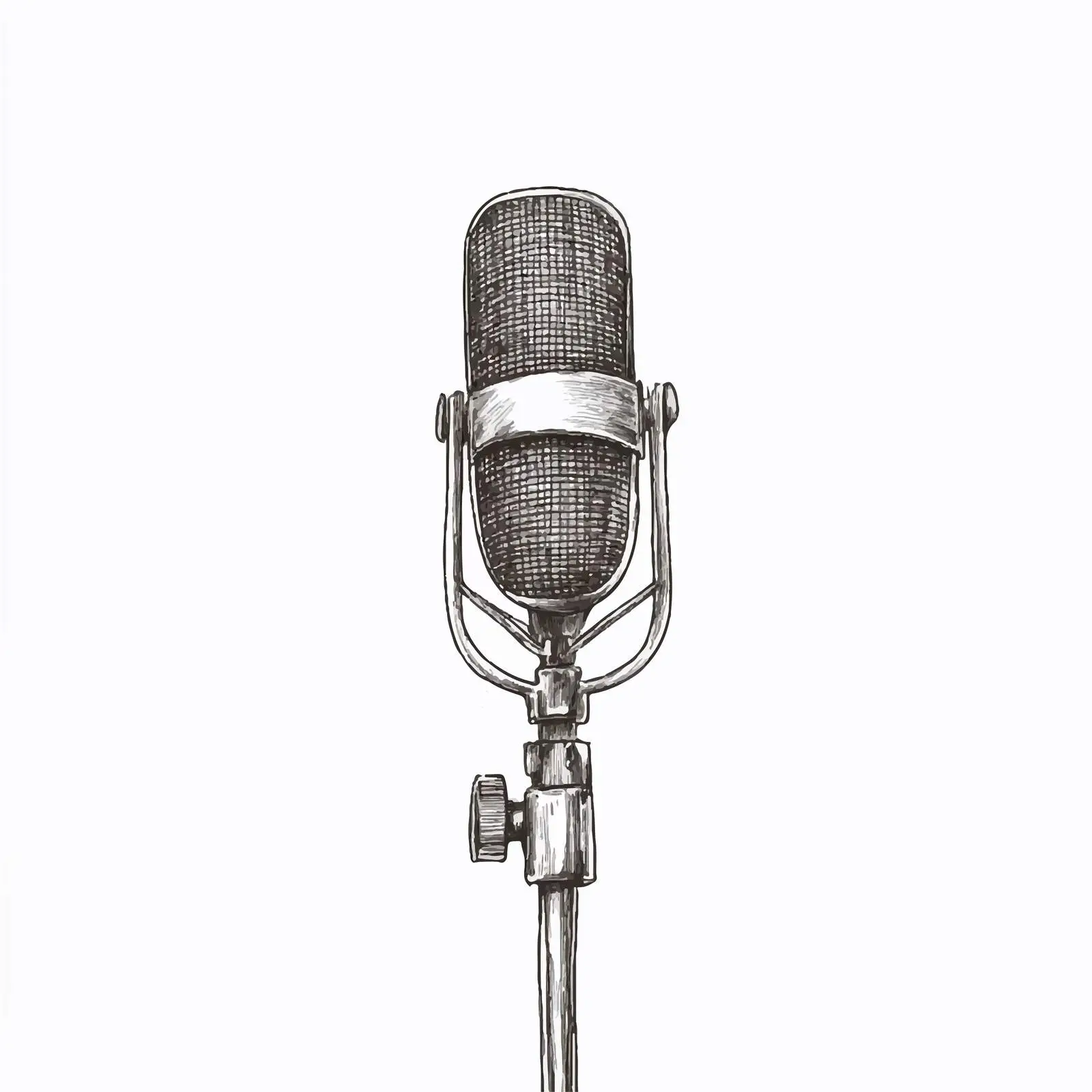 Vintage Hand-Drawn Vocal Microphone Vector Artwork – free media equipment image from Dotvec