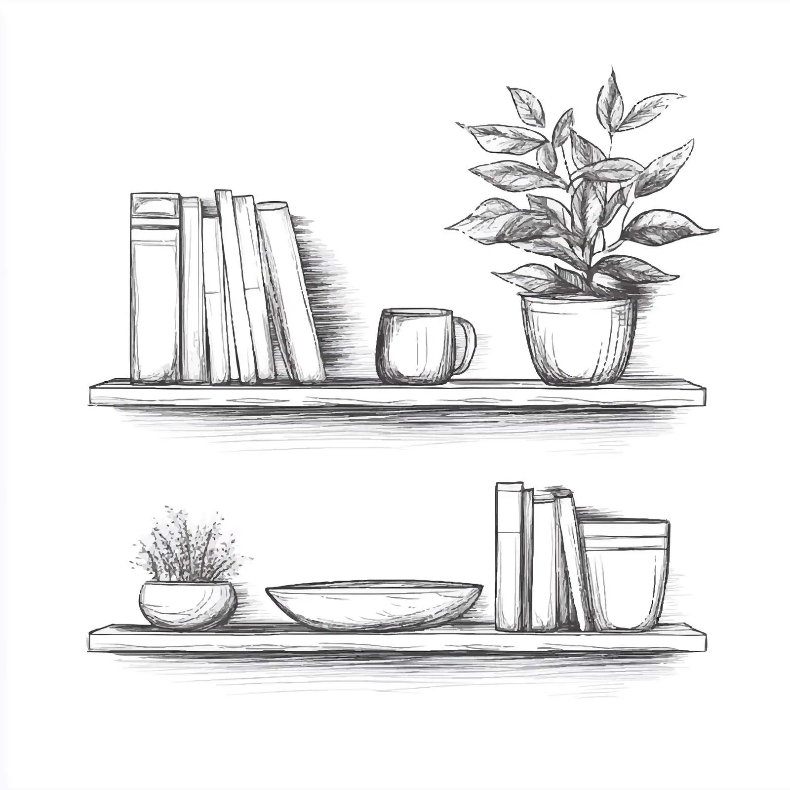 Hand-Drawn Wall Shelves Sketch on White Background — free download from Dotvec