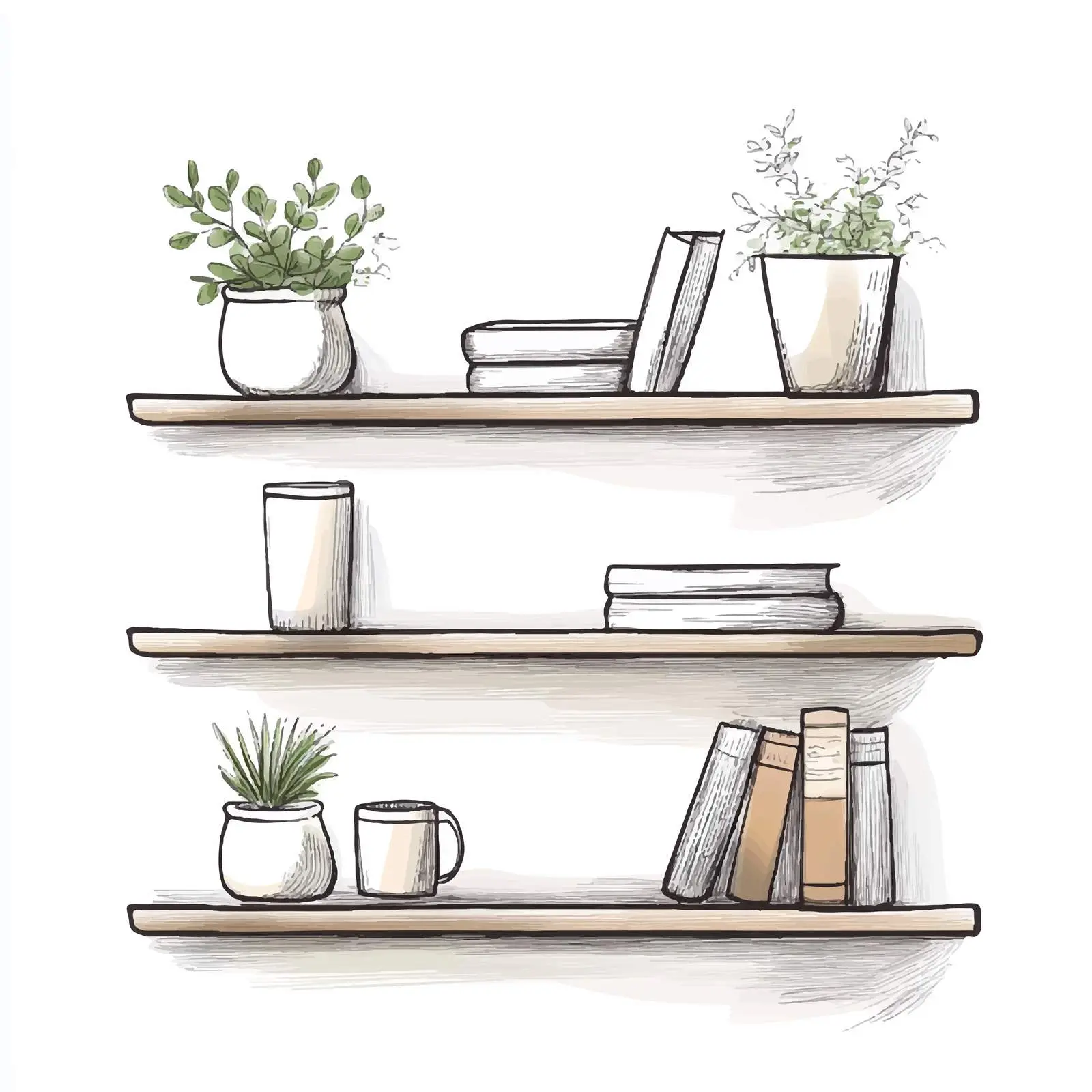 Hand-Drawn Wall Shelves Sketch on White Background — free download from Dotvec