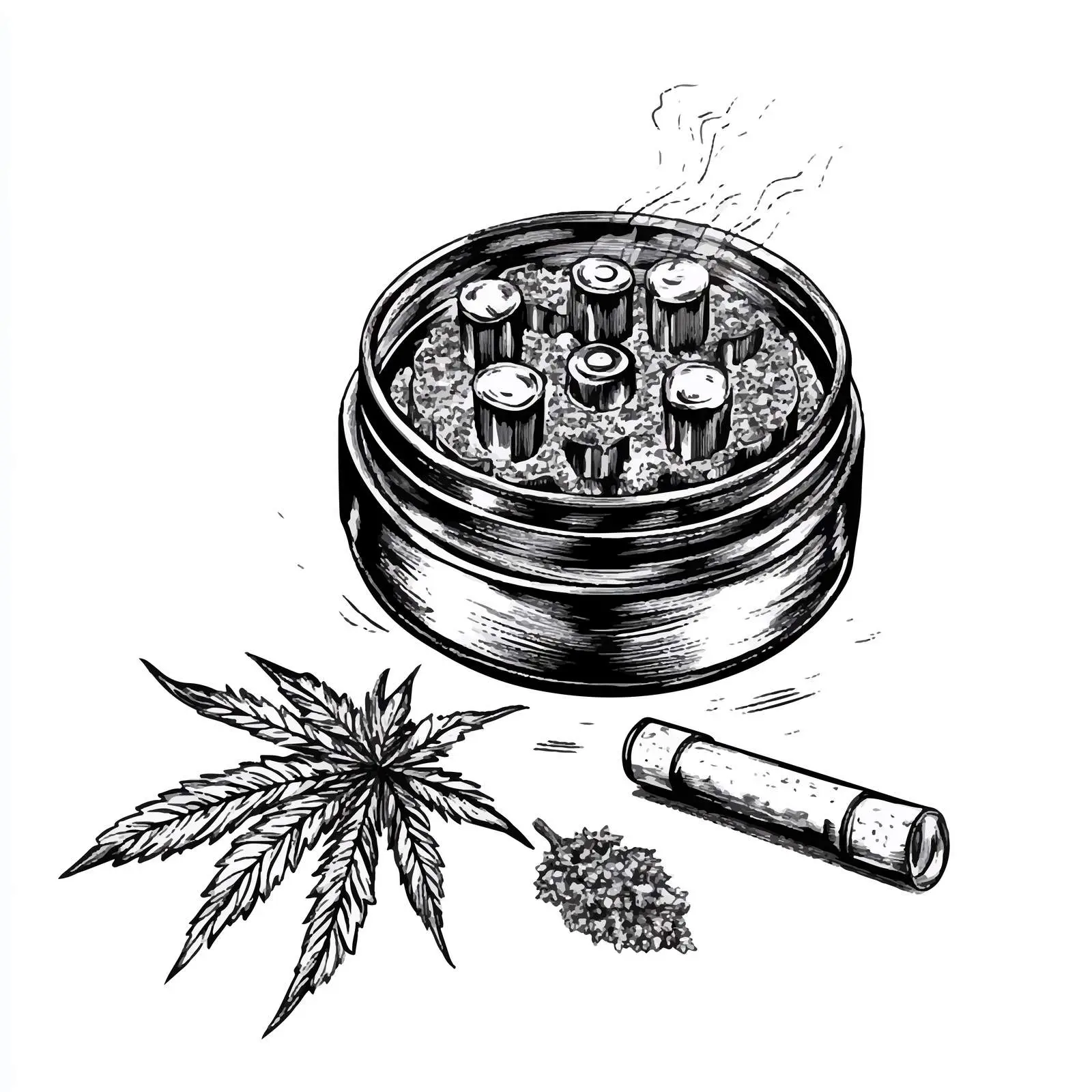 Hand-drawn Weed Grinder Sketch on White Background – free grind image from Dotvec