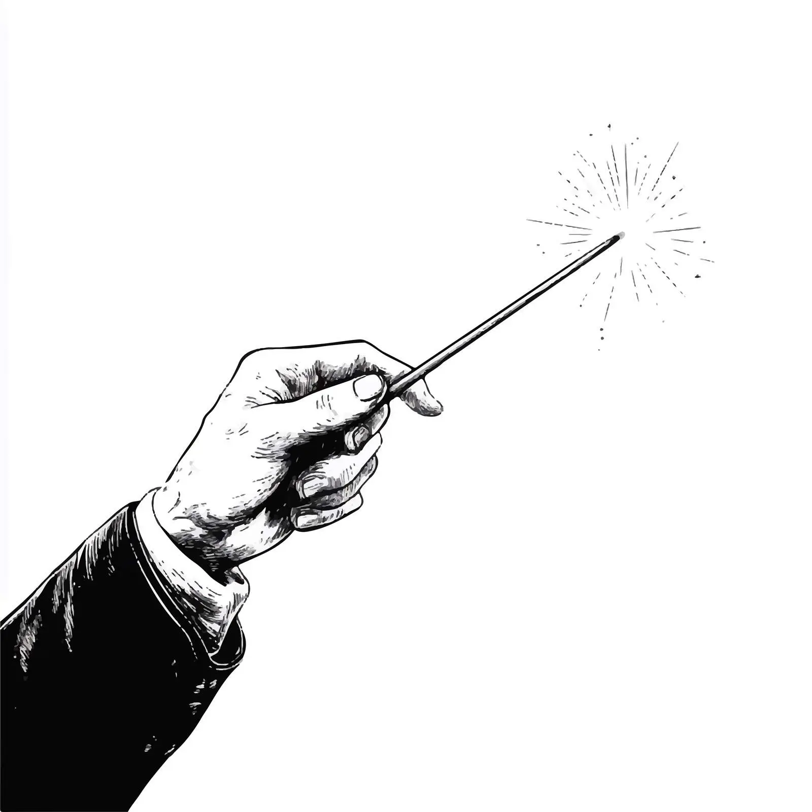 Hand-Drawn Wizard's Hand with Wand Illustration — free download from Dotvec
