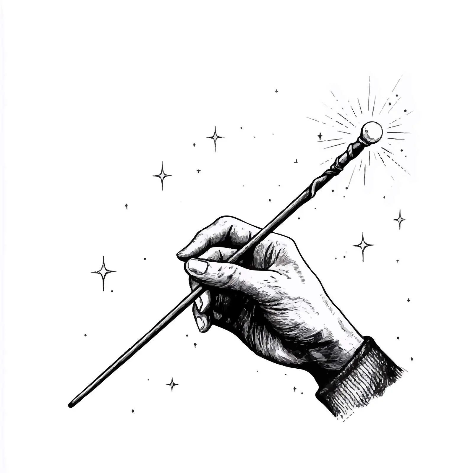Wizard's Hand with Wand Sketch Illustration – free wizardry image from Dotvec