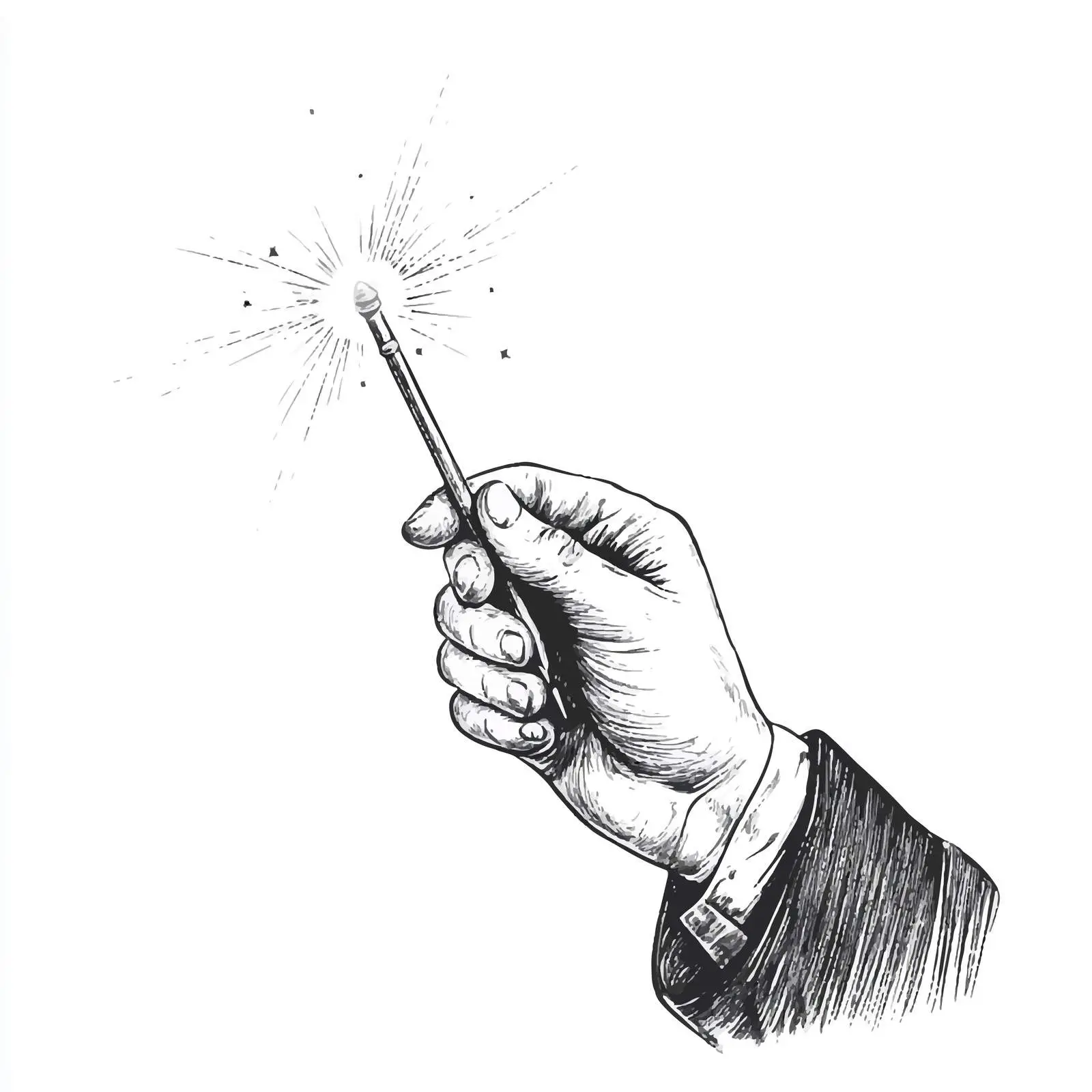 Hand-Drawn Wizard's Hand with Wand Illustration — free download from Dotvec