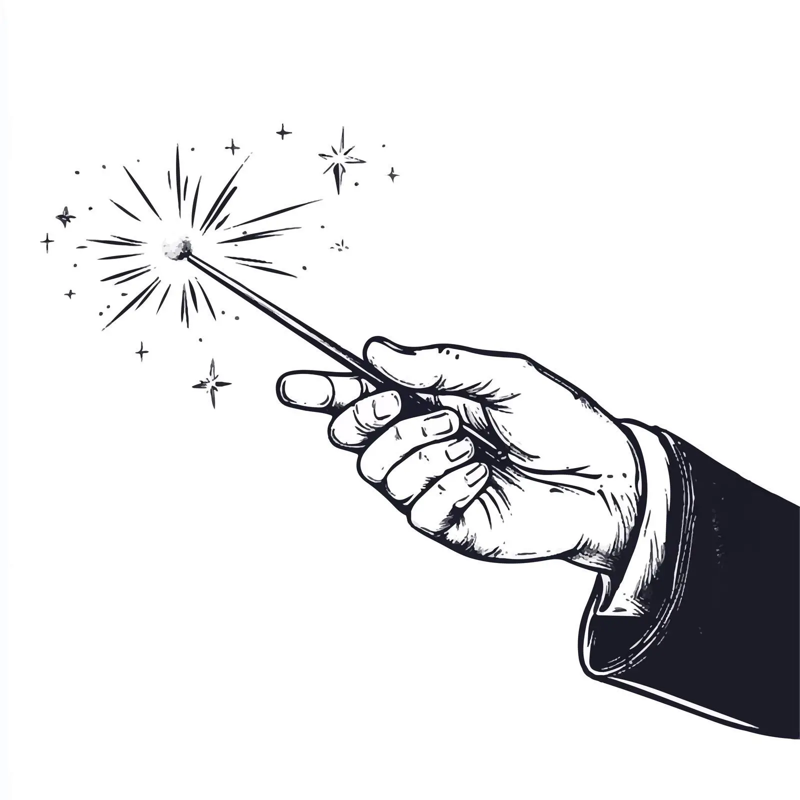 Wizard's Hand with Wand Sketch — free download from Dotvec