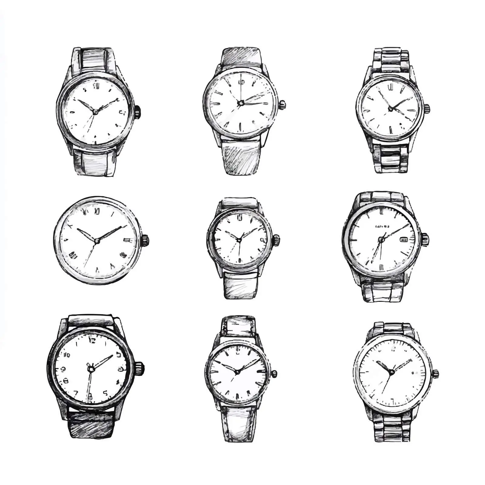 Hand-Drawn Wrist Watch Sketches on White Background — free download from Dotvec