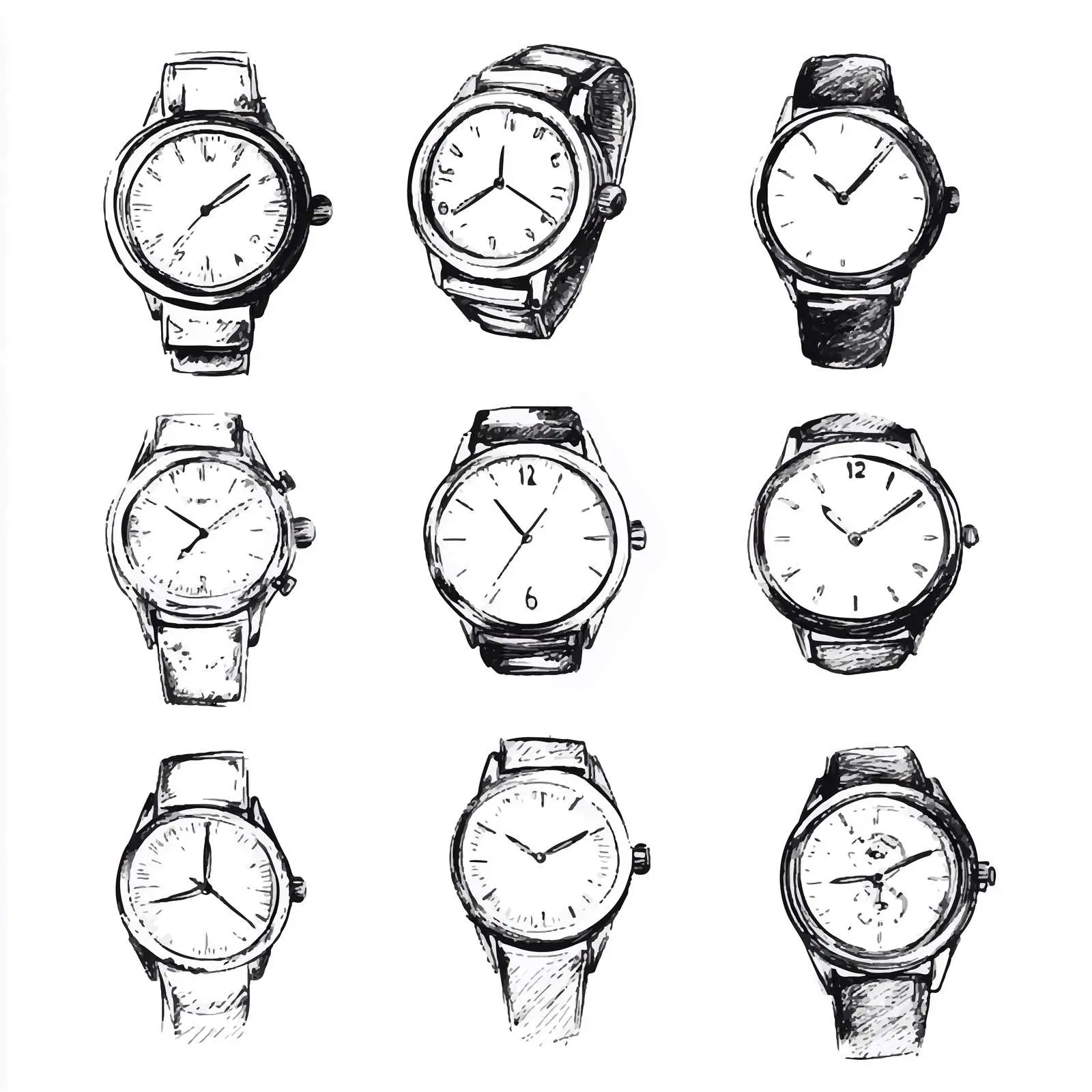 Hand-Drawn Wrist Watch Sketches on White Background — free download from Dotvec