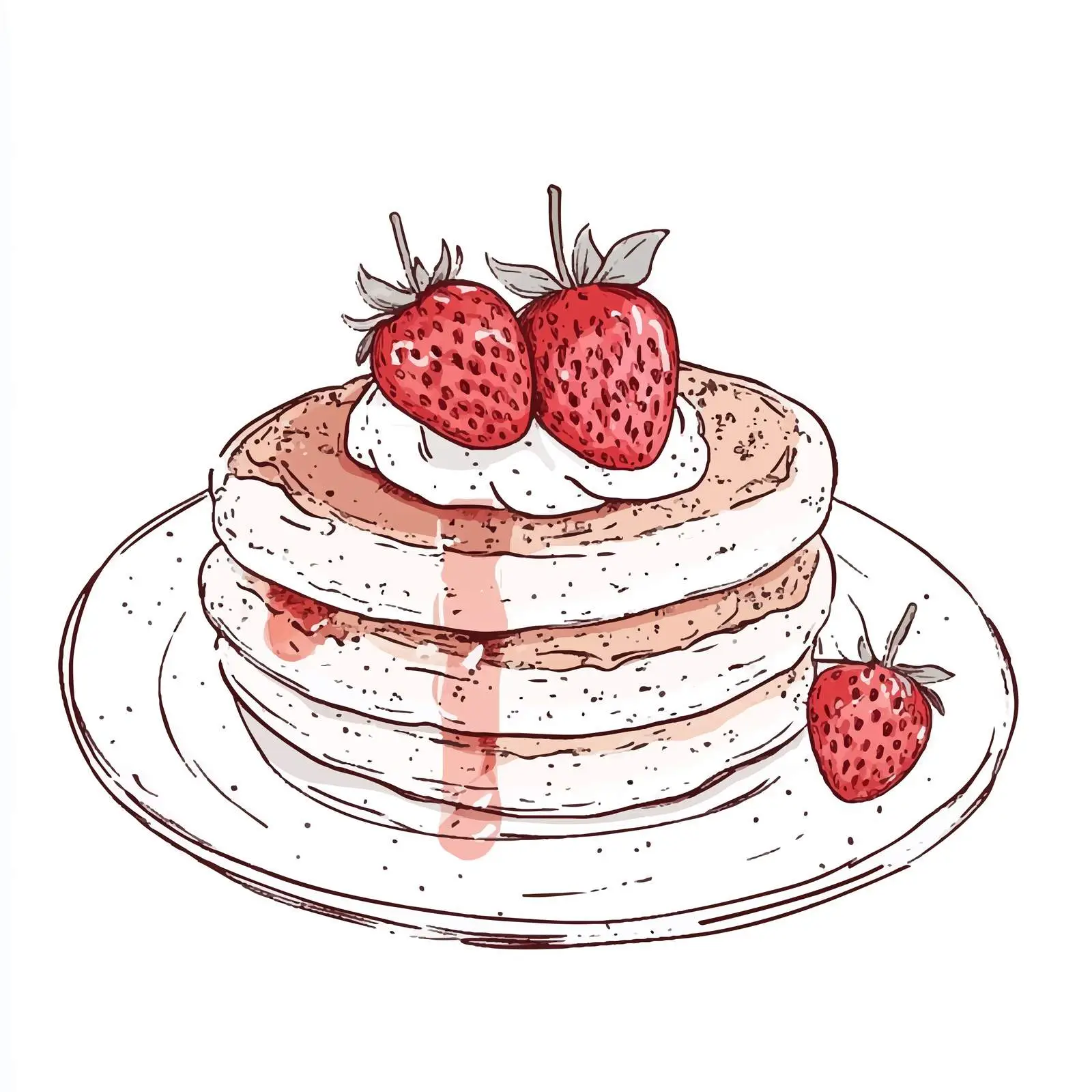 Hand-Drawn Pancakes with Strawberry Illustration — free download from Dotvec