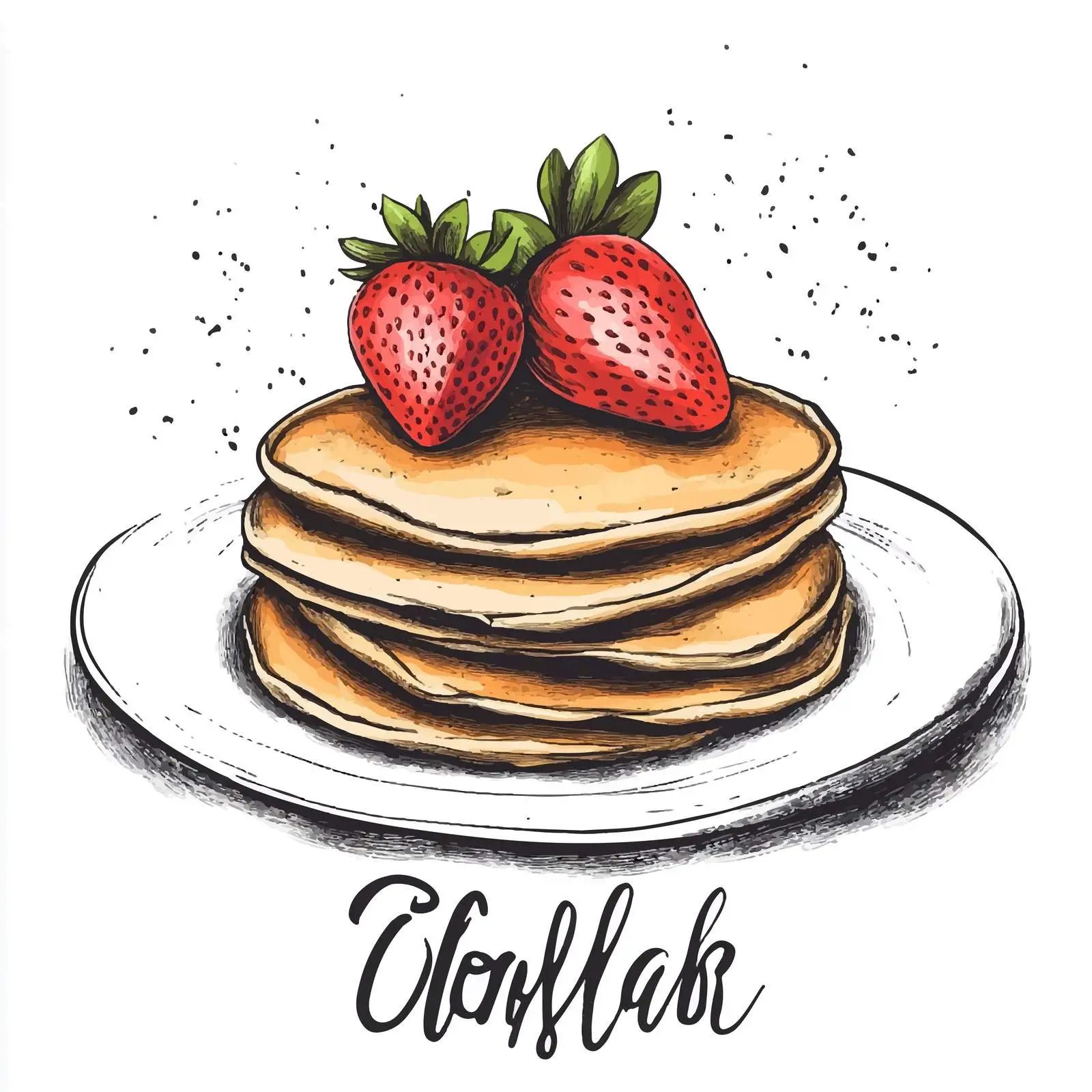 Hand-Drawn Pancakes with Strawberries on White — free download from Dotvec