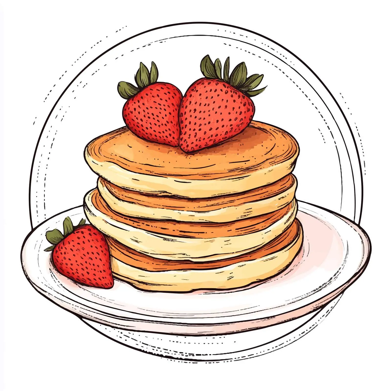 Hand Drawn Pancakes with Strawberries Illustration — free download from Dotvec