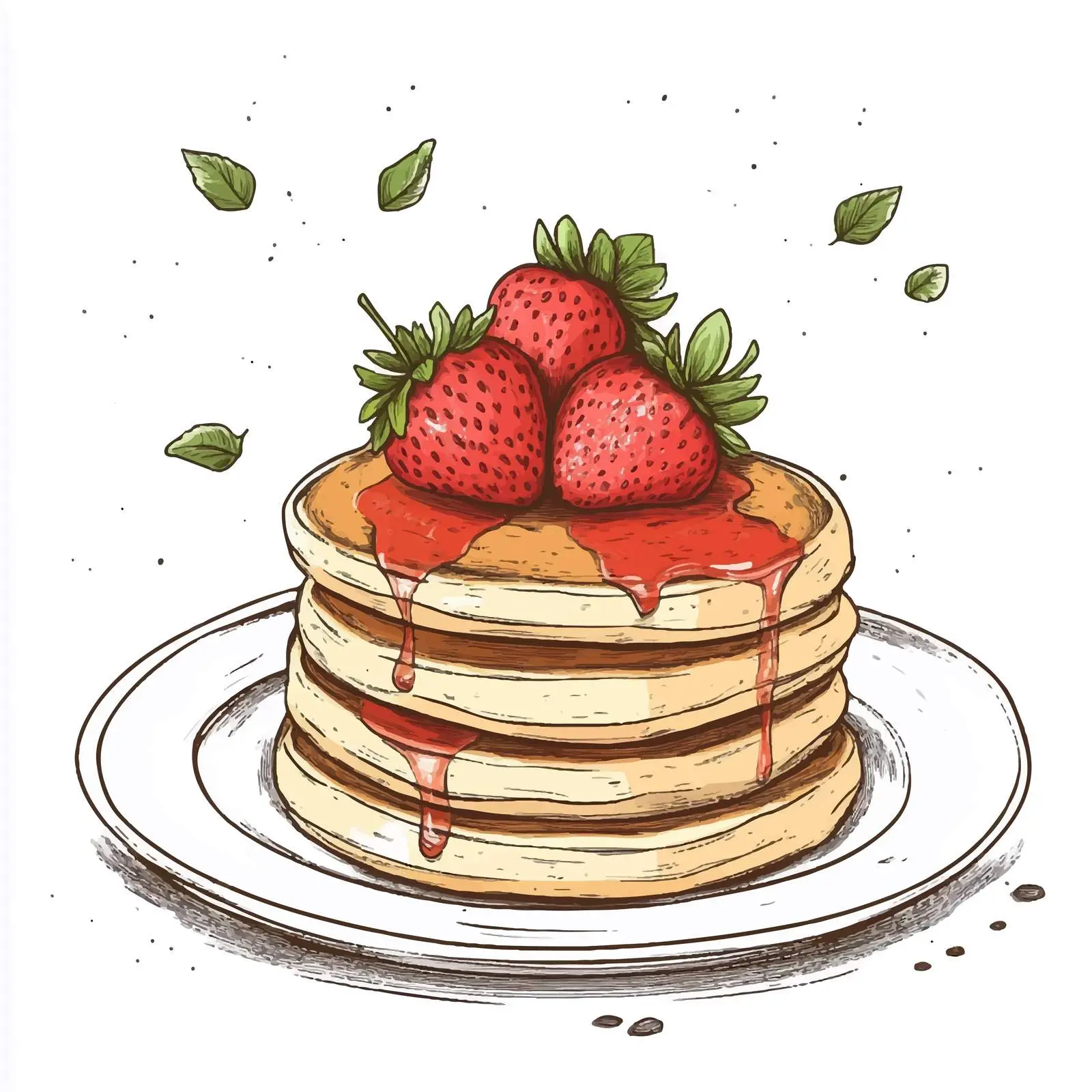 Hand-Drawn Pancakes with Strawberry Illustration — free download from Dotvec