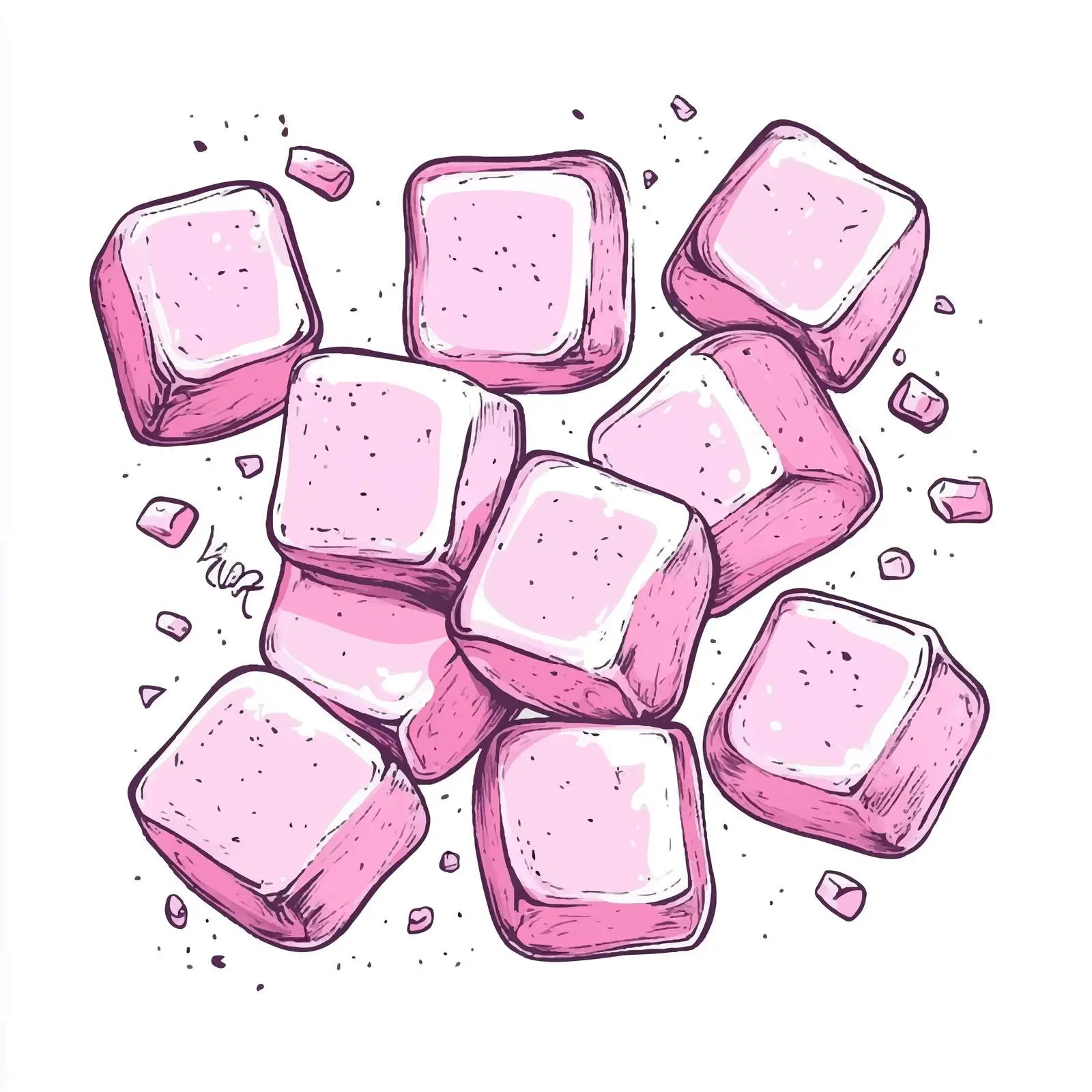 Hand-Drawn Pink Marshmallows on White Background — free download from Dotvec