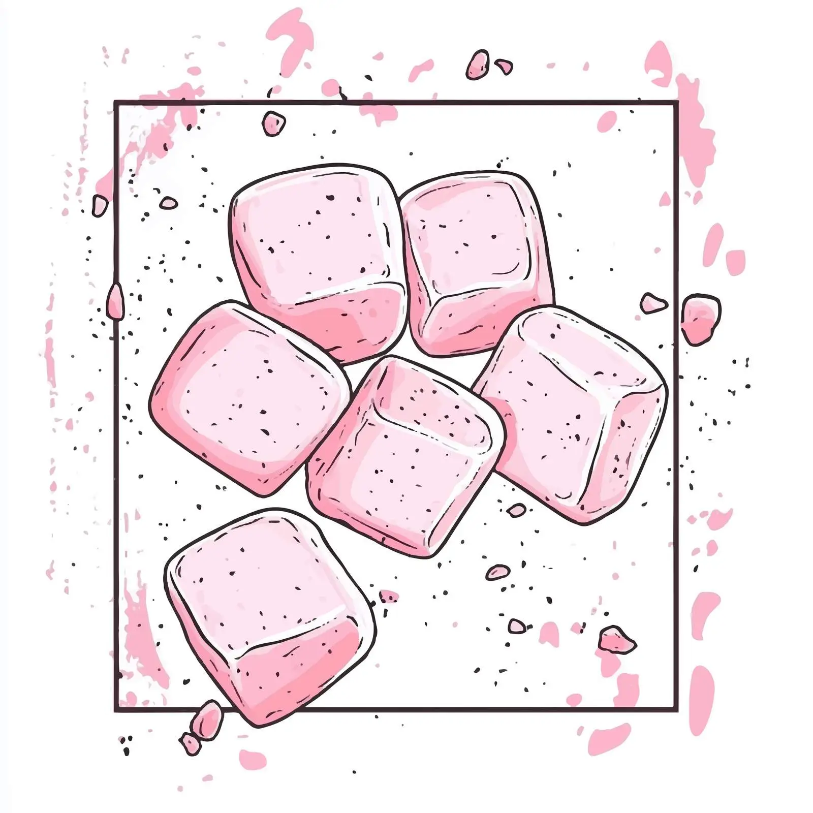 Hand-Drawn Pink Marshmallows on White Background — free download from Dotvec
