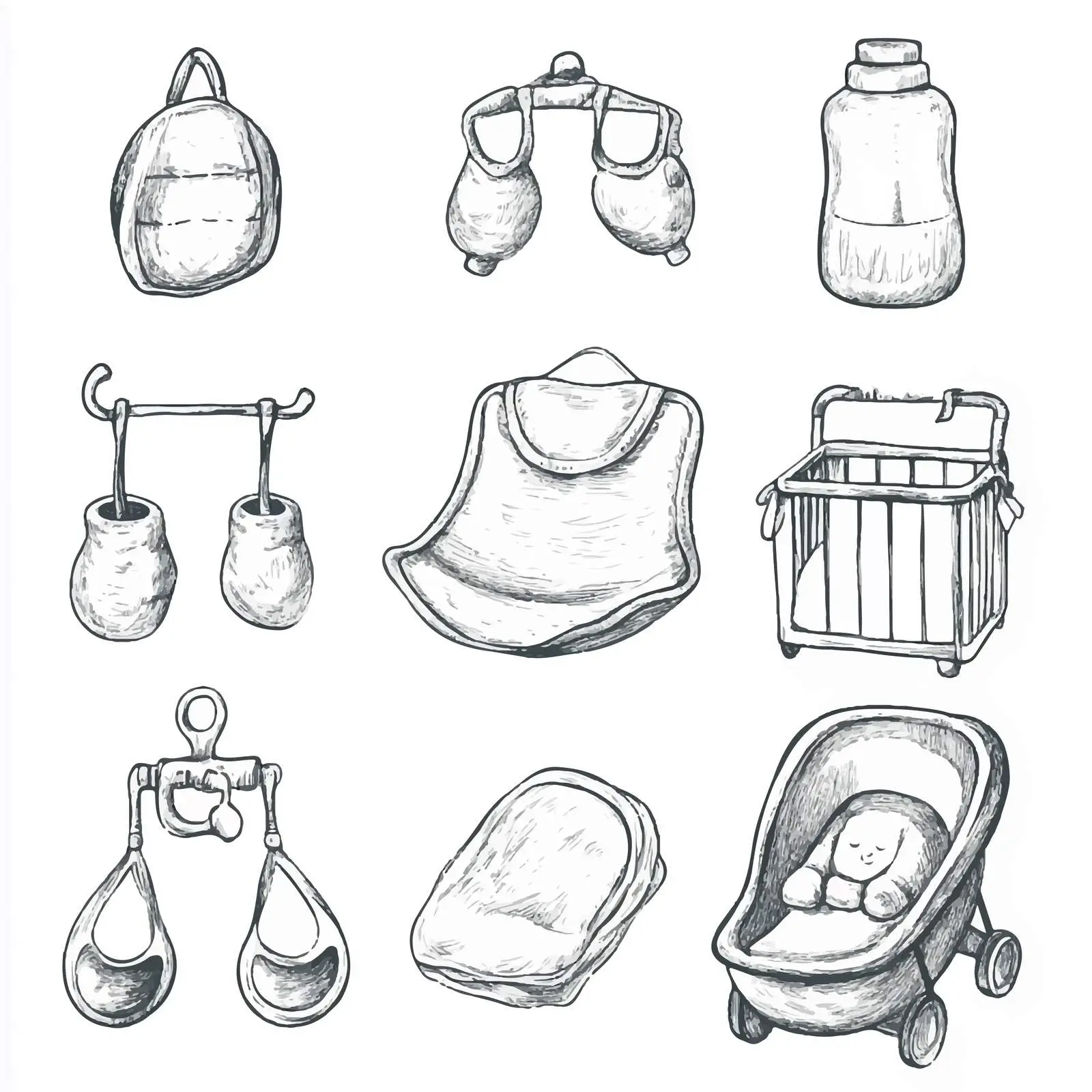 Hand-Drawn Baby and Infant Item Sketches — free download from Dotvec