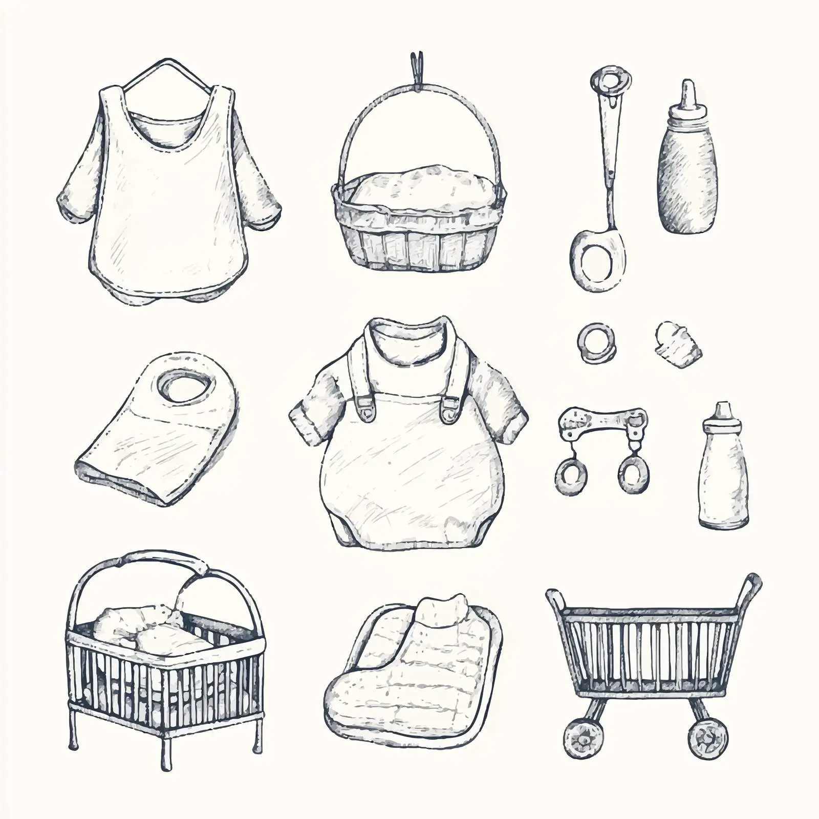 Hand-Drawn Baby and Infant Item Sketches — free download from Dotvec