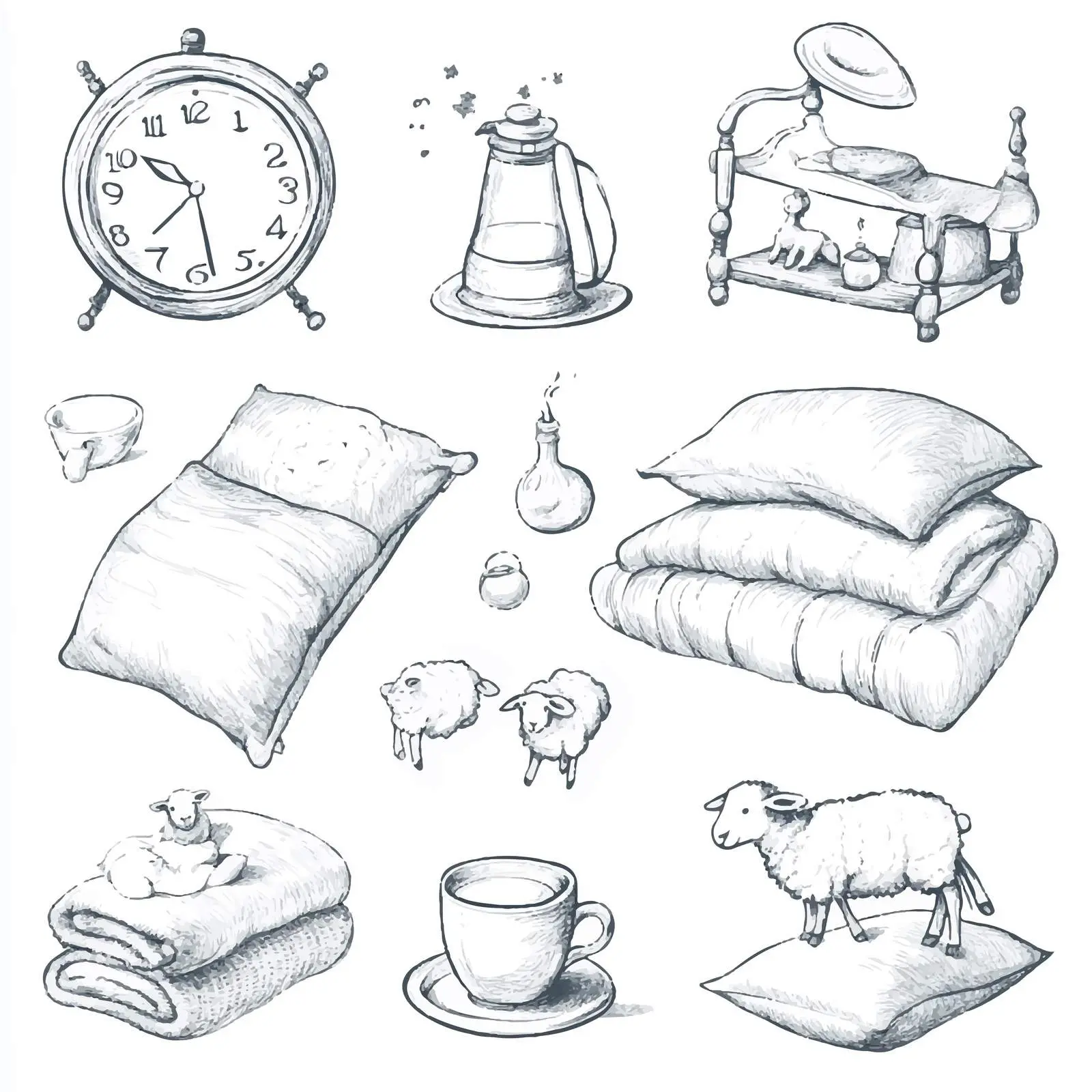 Hand-Drawn Bedtime Essentials Sketch Set — free download from Dotvec