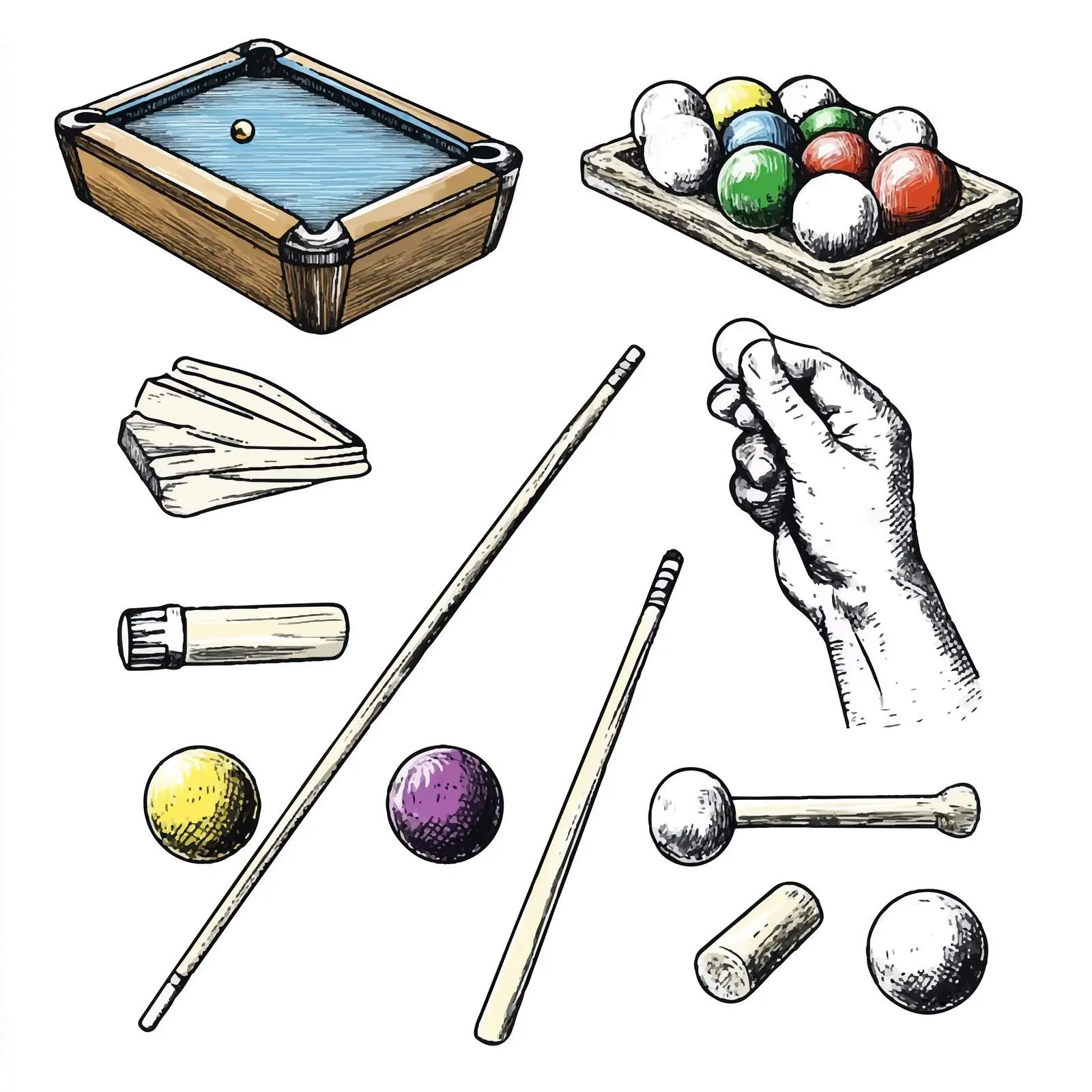 Hand-Drawn Billiards and Pool Sketch Set — free download from Dotvec
