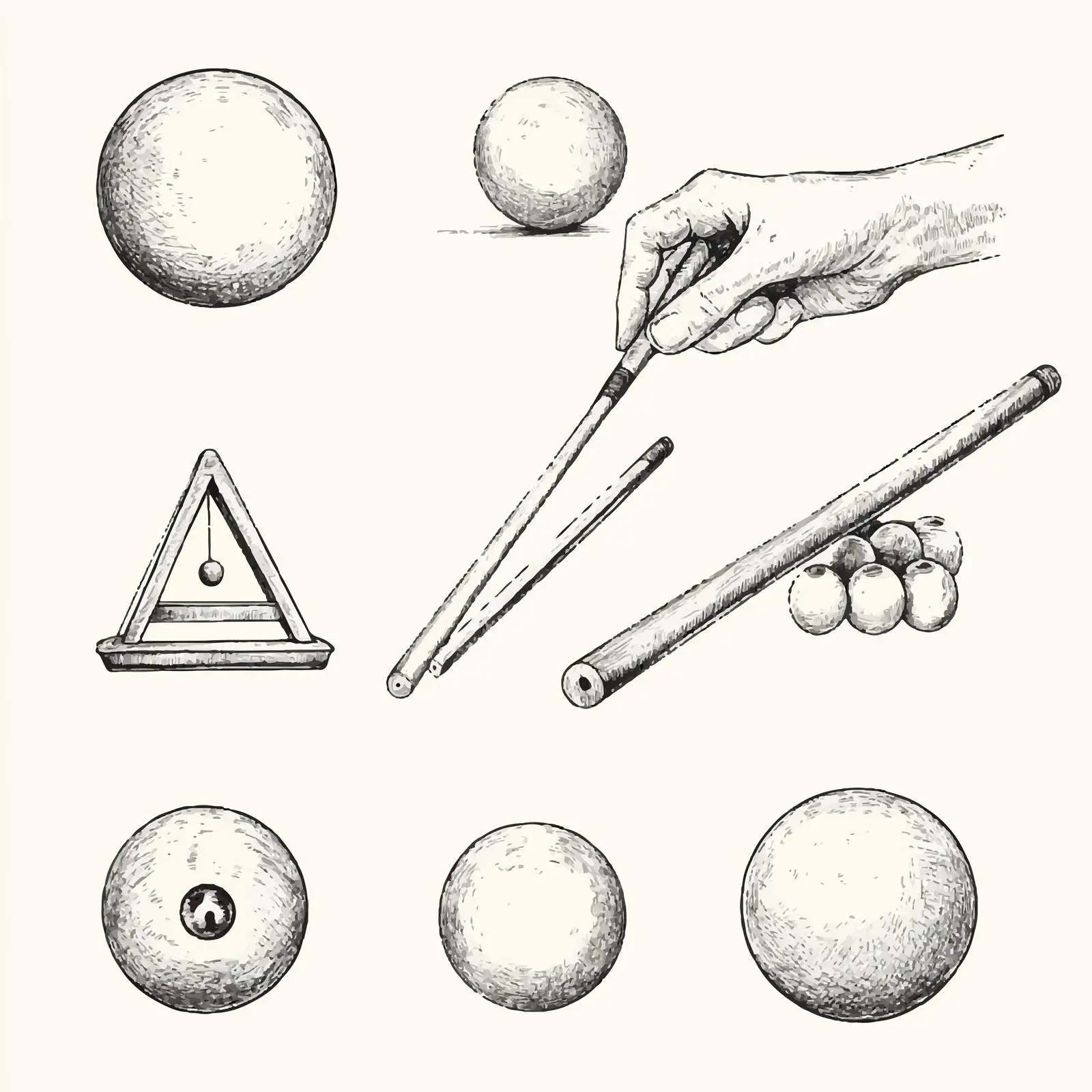 Hand Drawn Billiards and Pool Item Sketches — free download from Dotvec