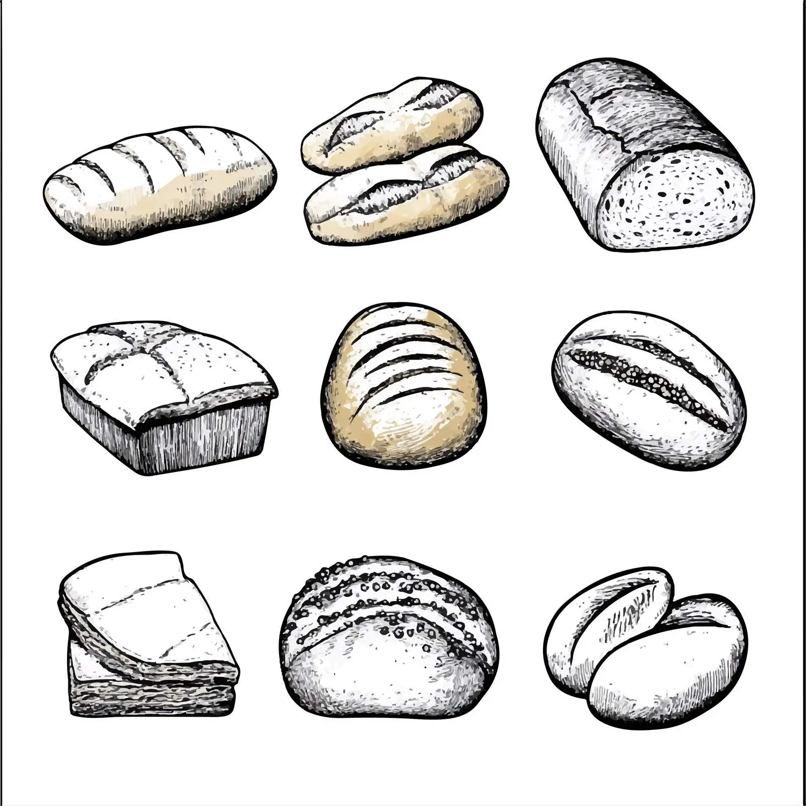 Hand-Drawn Bread Types Sketch Collection – free flatbread image from Dotvec