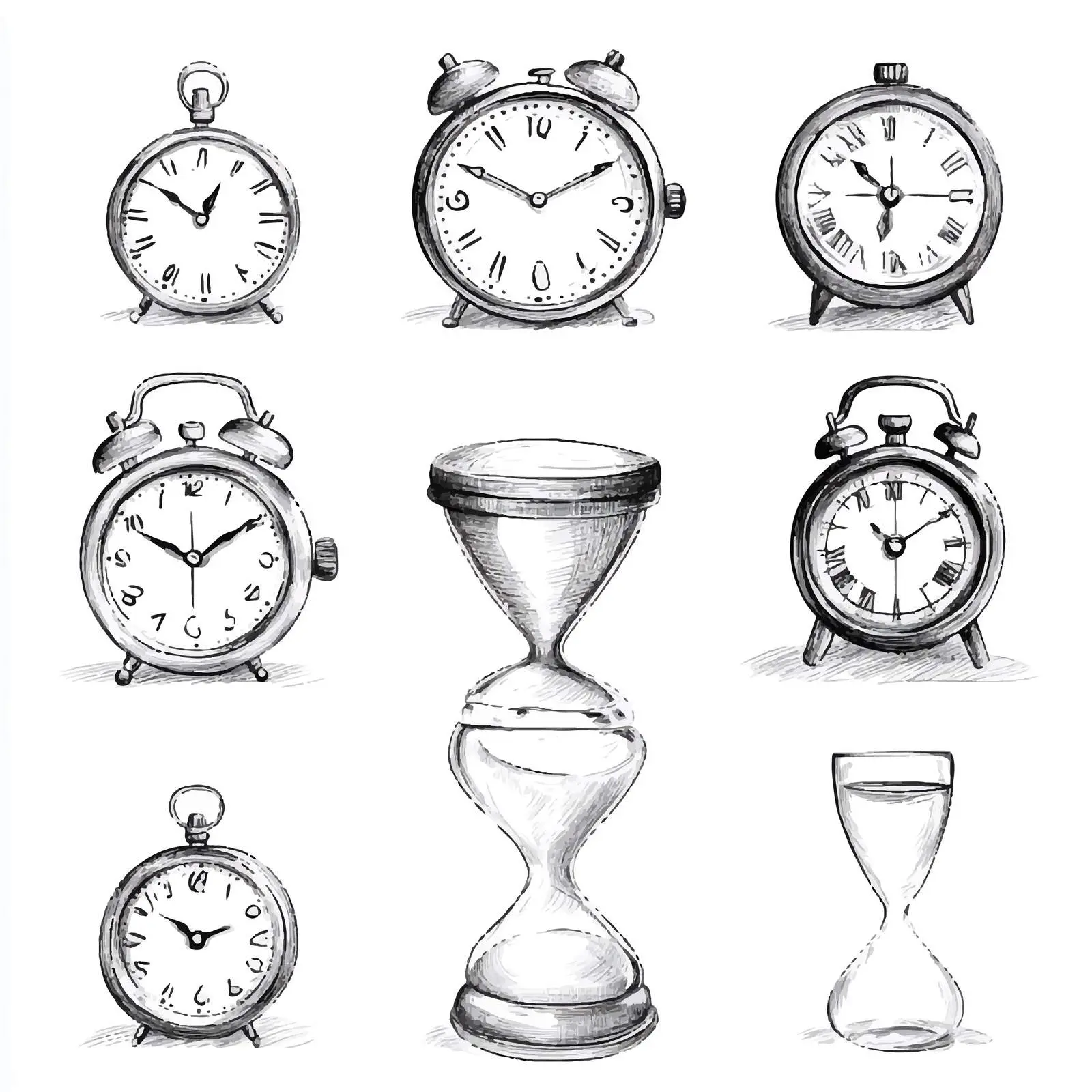Hand-Drawn Clock and Watch Sketch Set – free watch face image from Dotvec