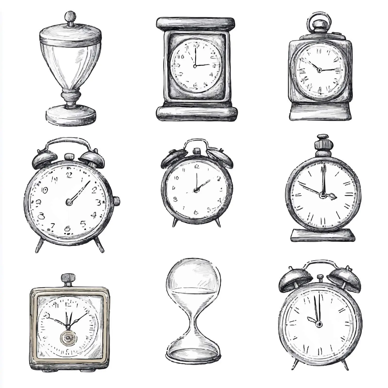 Hand-Drawn Clock and Watch Sketch Set – free watch face image from Dotvec